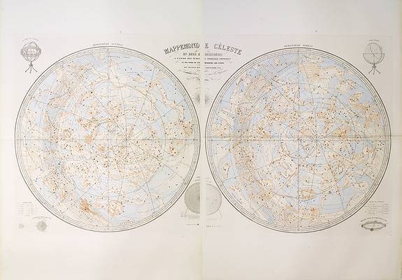 LOGEROT, A., Mappemonde céleste en deux hémisphères à l'usage des écoles normales primaires., antique map, old maps