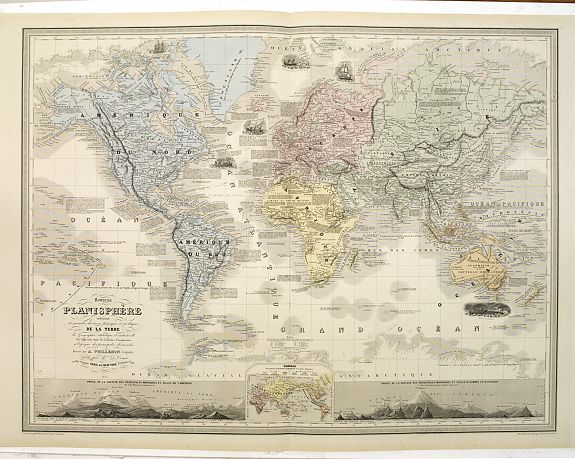 TURGIS, L. / VUILLEMIN, A., Nouveau Planisphère indiquant las grandes divisions physiques et politiques de la Terre. . ., antique map, old maps