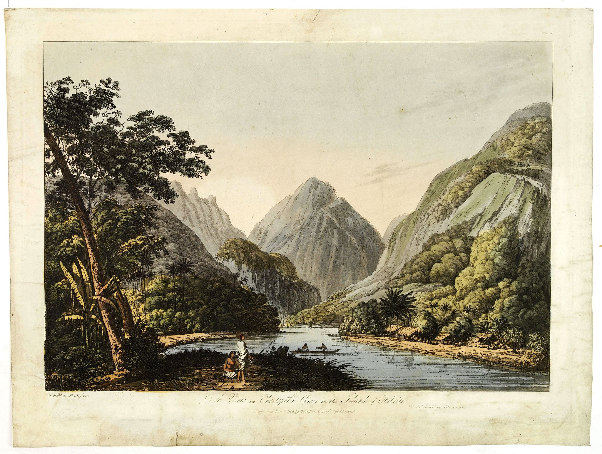 WEBBER, J., A view in Oheitepeha Bay in the Island of Otaheite. (Tahiti), antique map, old maps