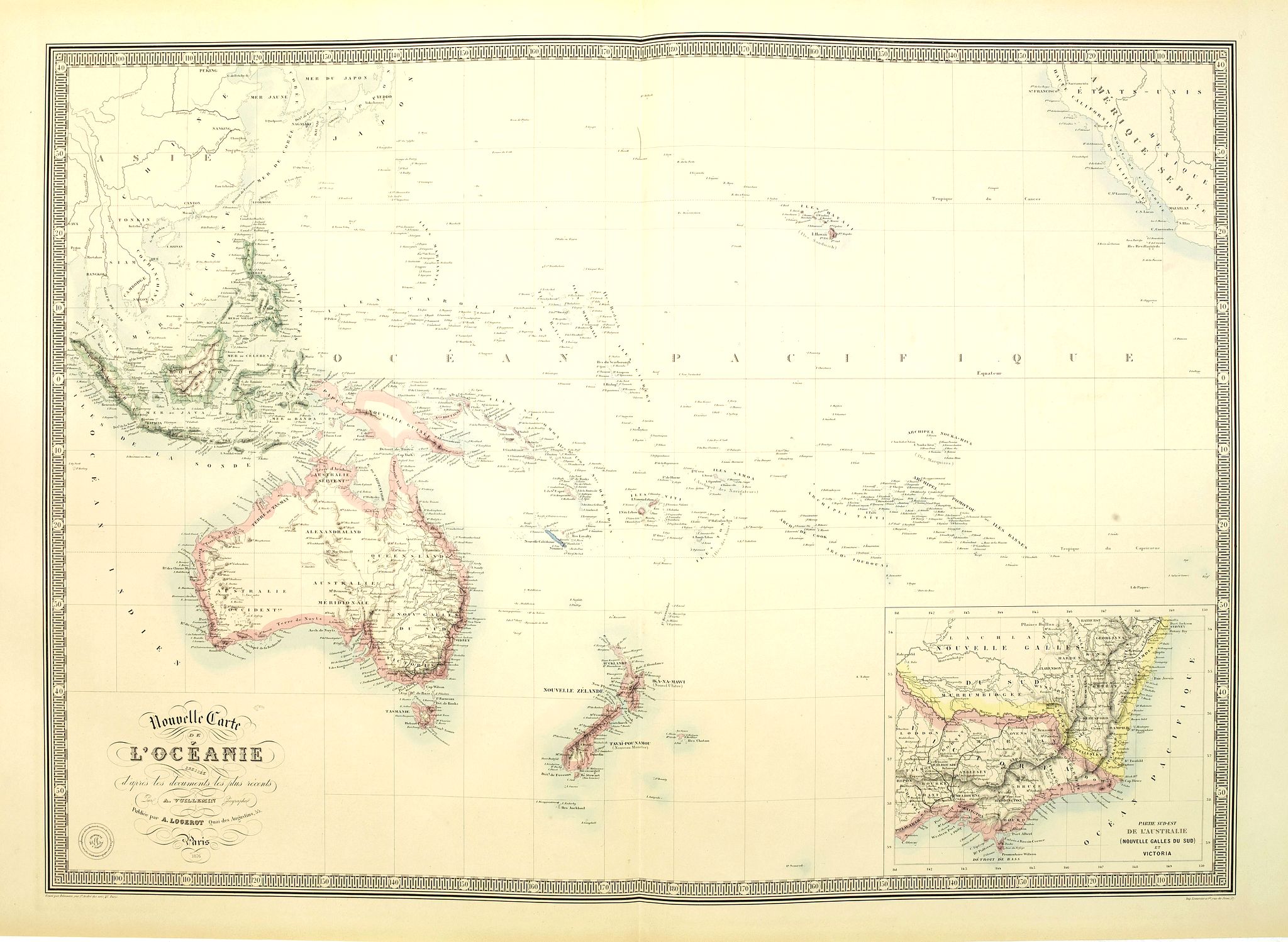 LOGEROT, A., Nouvelle carte de l'Océanie dressée d'après les documents les plus récents par A. Vuillemin, géographe., antique map, old maps