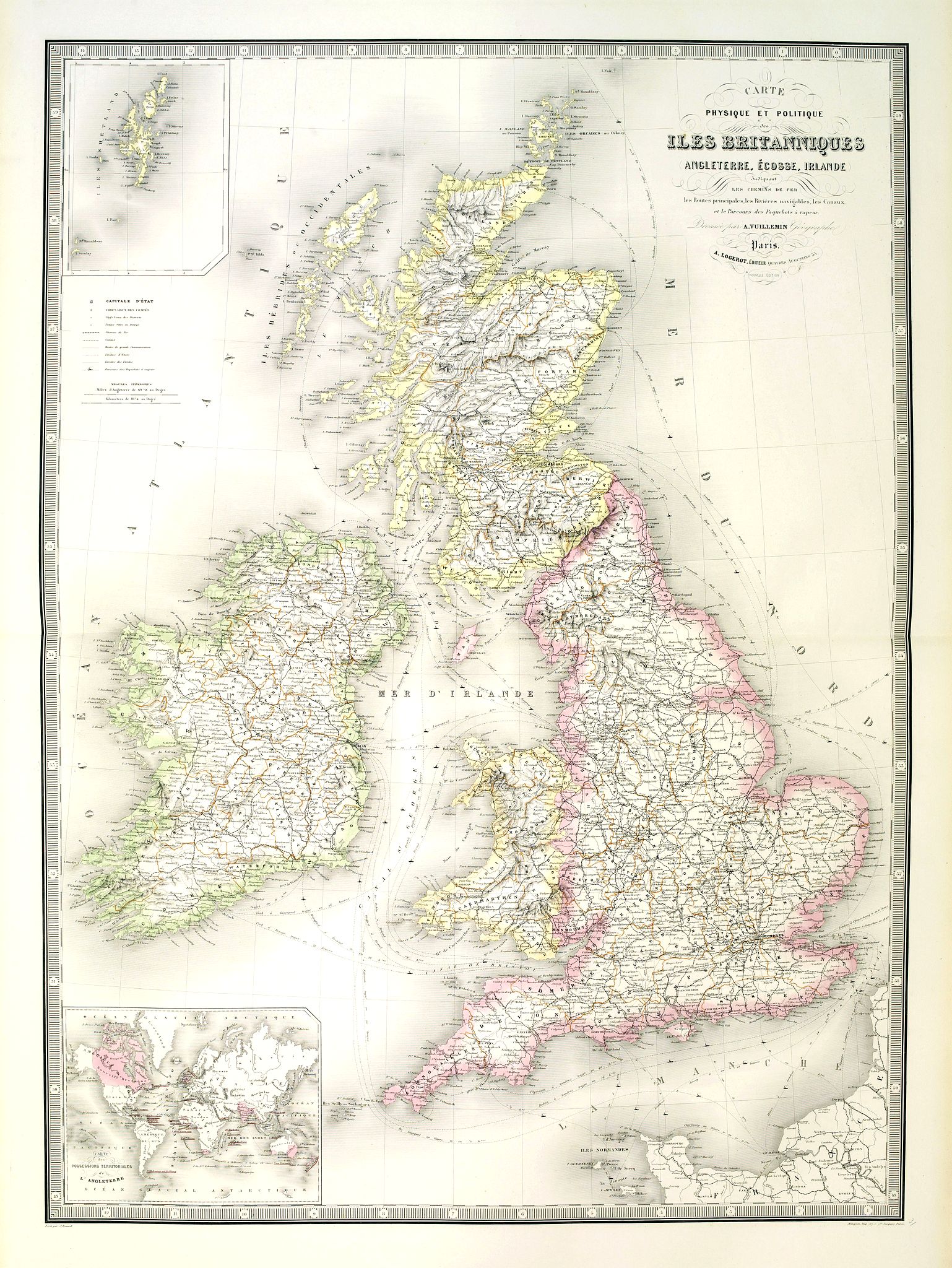 LOGEROT, A., Carte physique et politique des iles britanniques., antique map, old maps