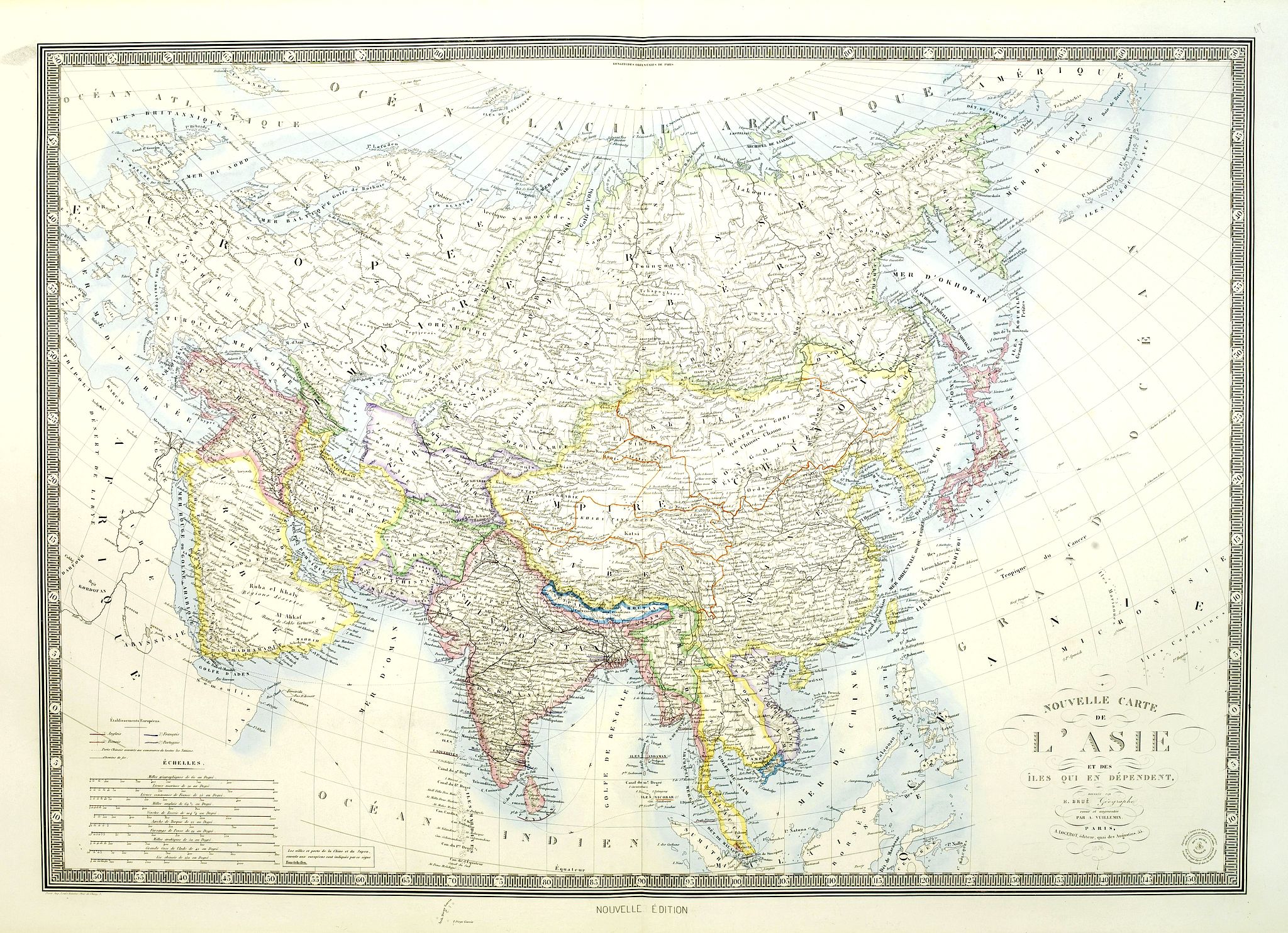 LOGEROT, A., Nouvelle carte de l'Asie et des îles qui en dépendent dressée par A.Brué Géographe revue et argumentée par A. Vuillemin . . .1876, antique map, old maps