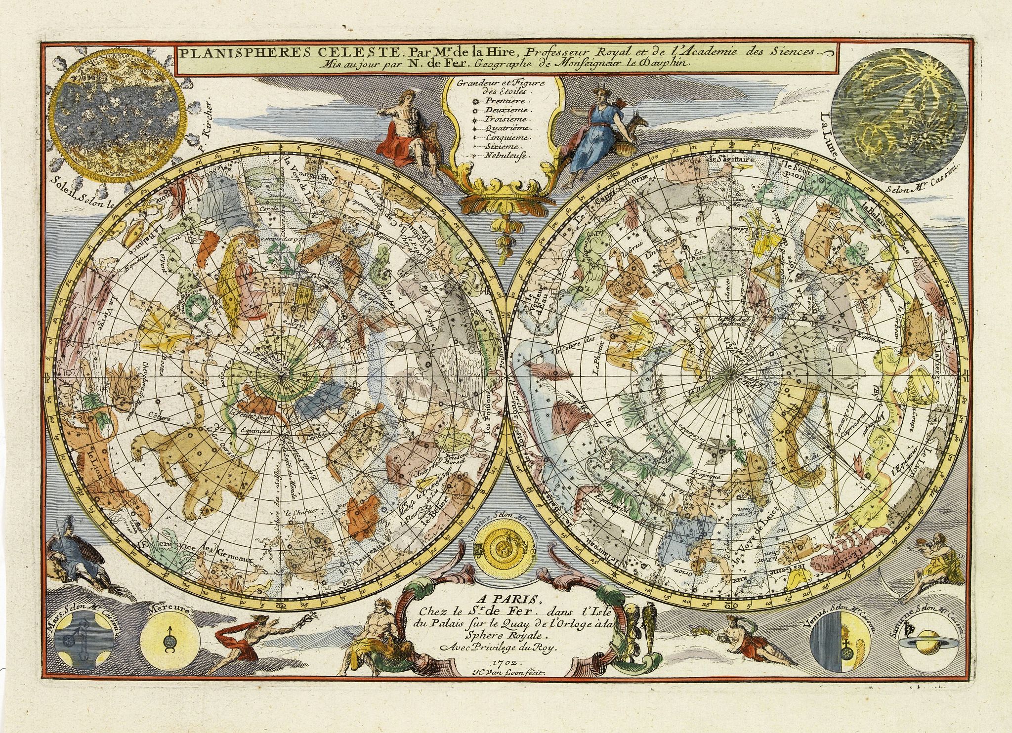 DE FER, N., Planispheres Celeste . Par Mr. De la Hire.., antique map, old maps