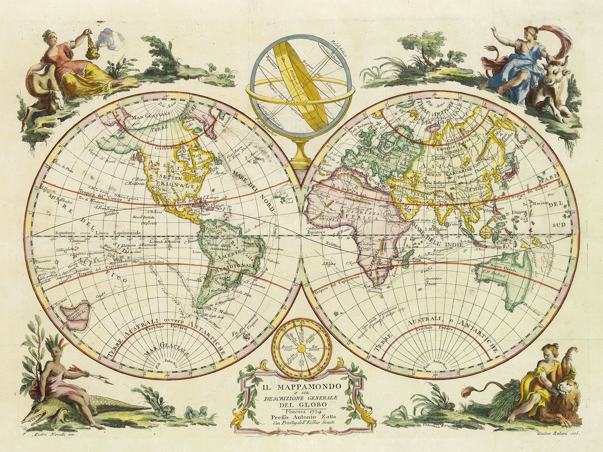 ZATTA, A., Il Mappamondo o sia Descrizione Generale del Globo, antique map, old maps