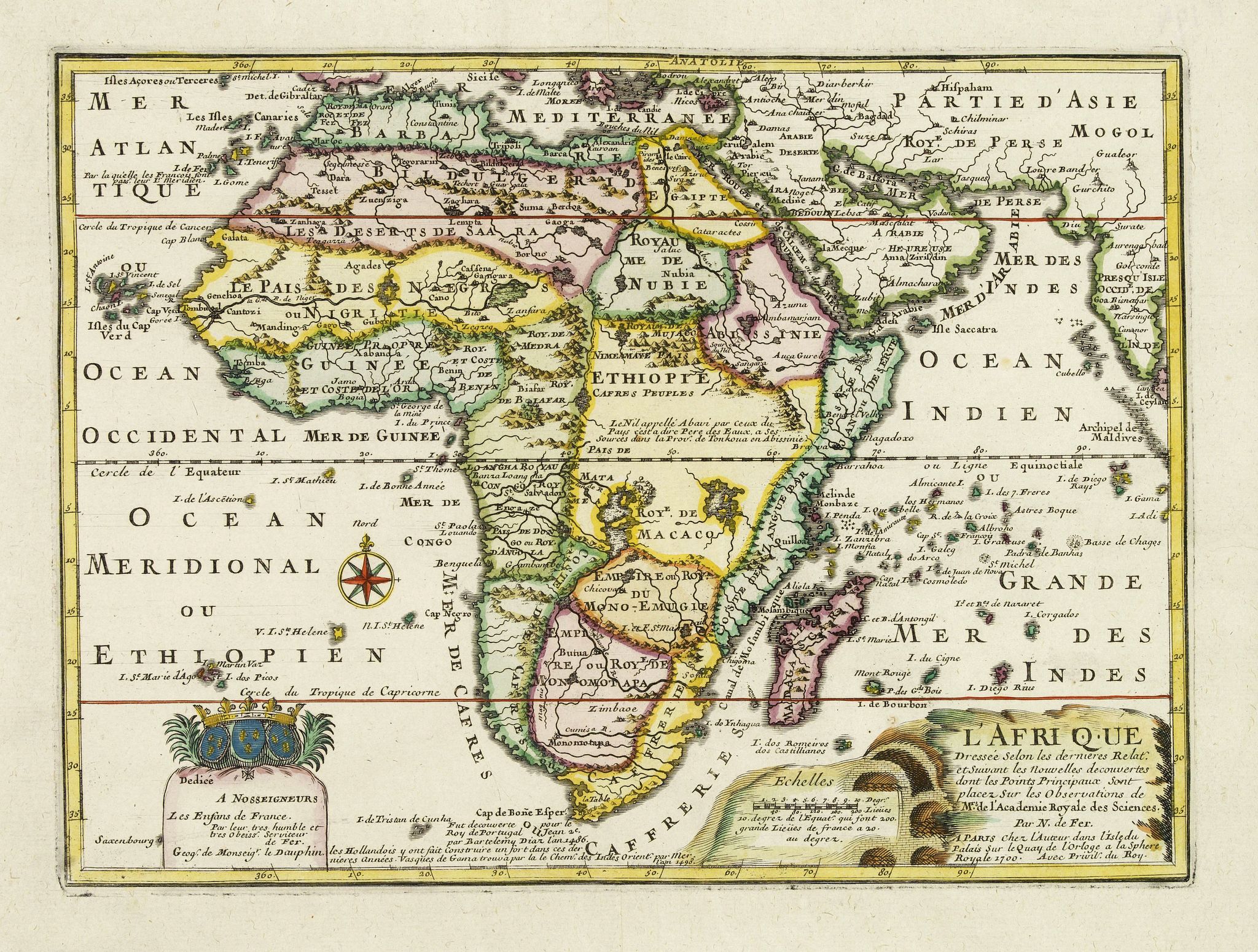 DE FER, N., L'Afrique Dressée sur les Relat. Et Suivant les Nouvelles decouvertes . . ., antique map, old maps