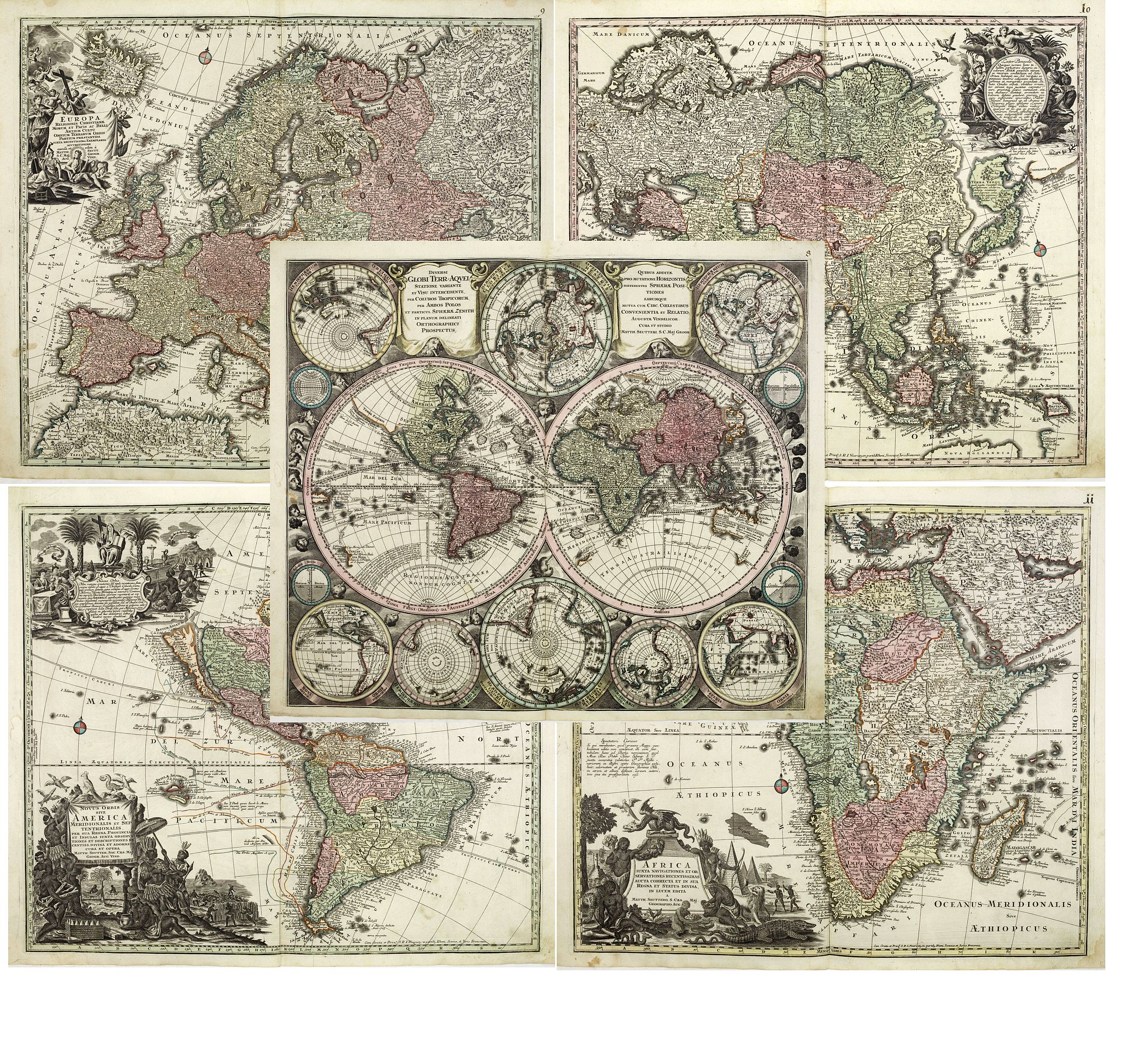 SEUTTER, M., Diversi GLOBI TERR-AQUEI Statione Variante et Visu intercedente,. . ., antique map, old maps