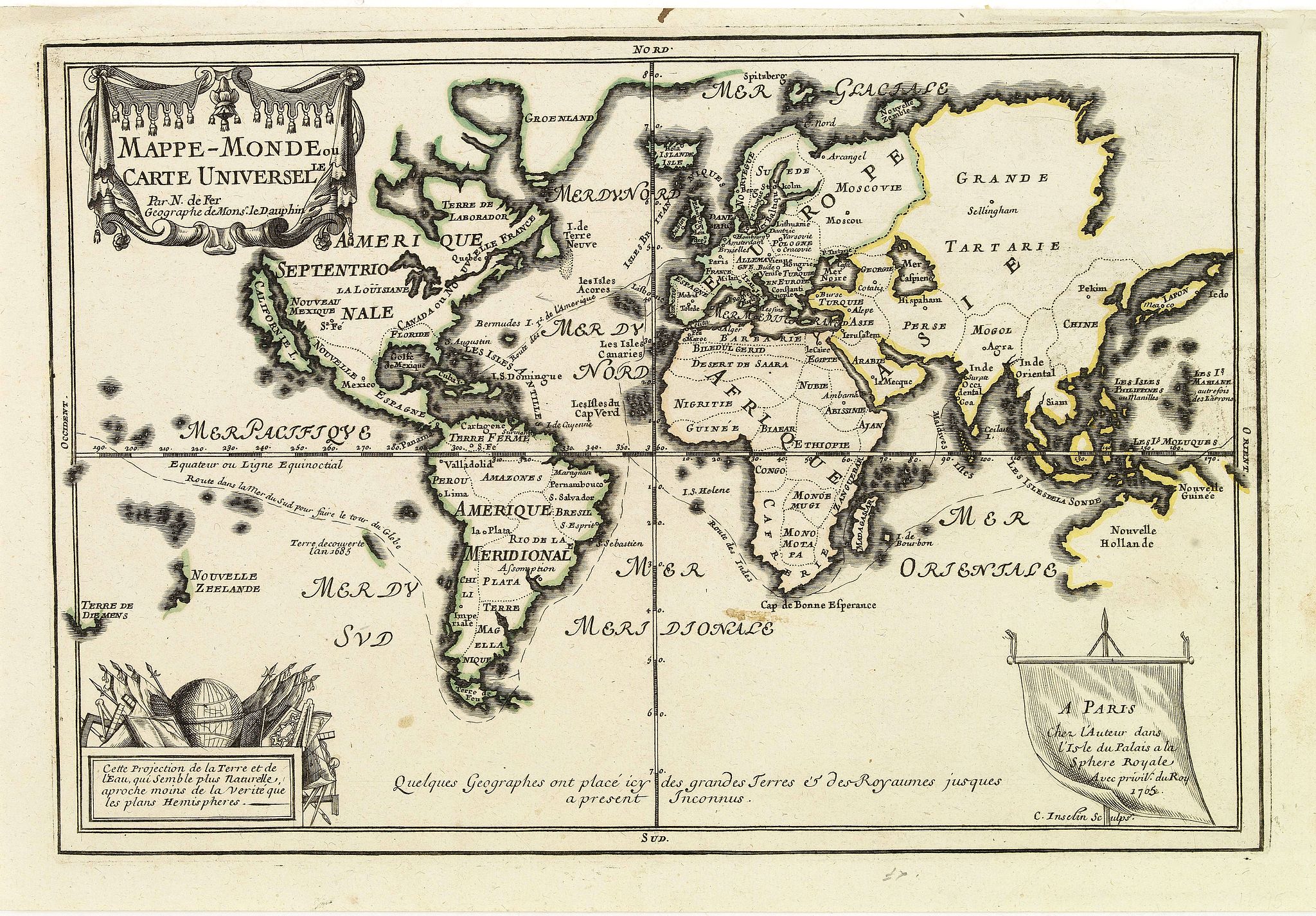 FER,N. De, Mappe-Monde ou carte Universelle. . ., antique map, old maps