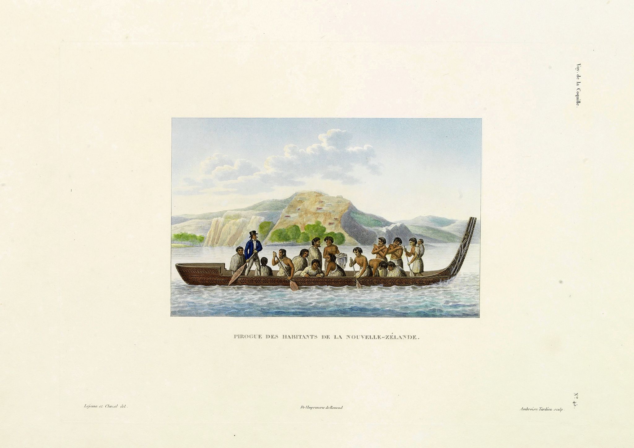 DUPERREY, L.I., Pirogue des Habitants de la Nouvelle-Zélande., antique map, old maps
