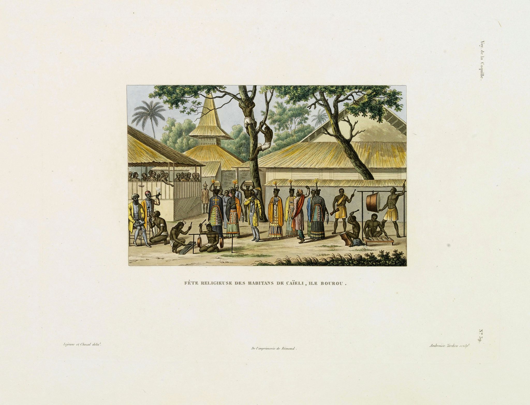 DUPERREY, L.I., Fète religieuse des habitants de Caïeli, Ile Bourou., antique map, old maps