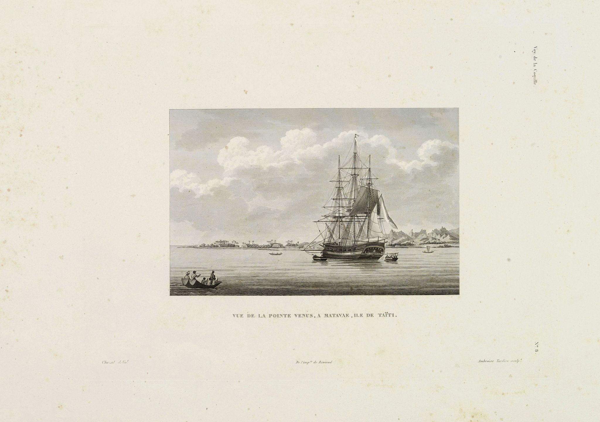 DUPERREY, L.I., Vue de la Pointe Venus, a Matavae, Isle de Taïti., antique map, old maps