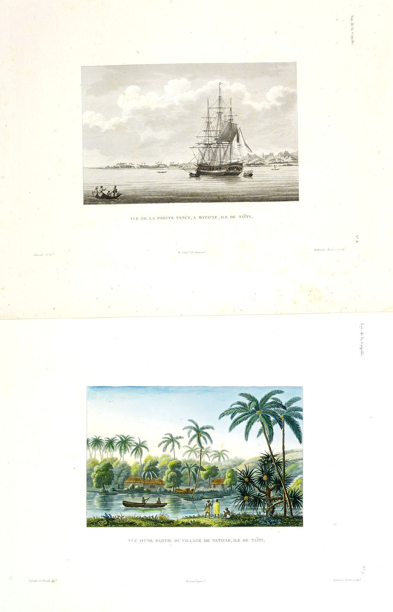 DUPERREY, L.I., Vue d'une partie du village de Matavae,Ile Taïti., antique map, old maps