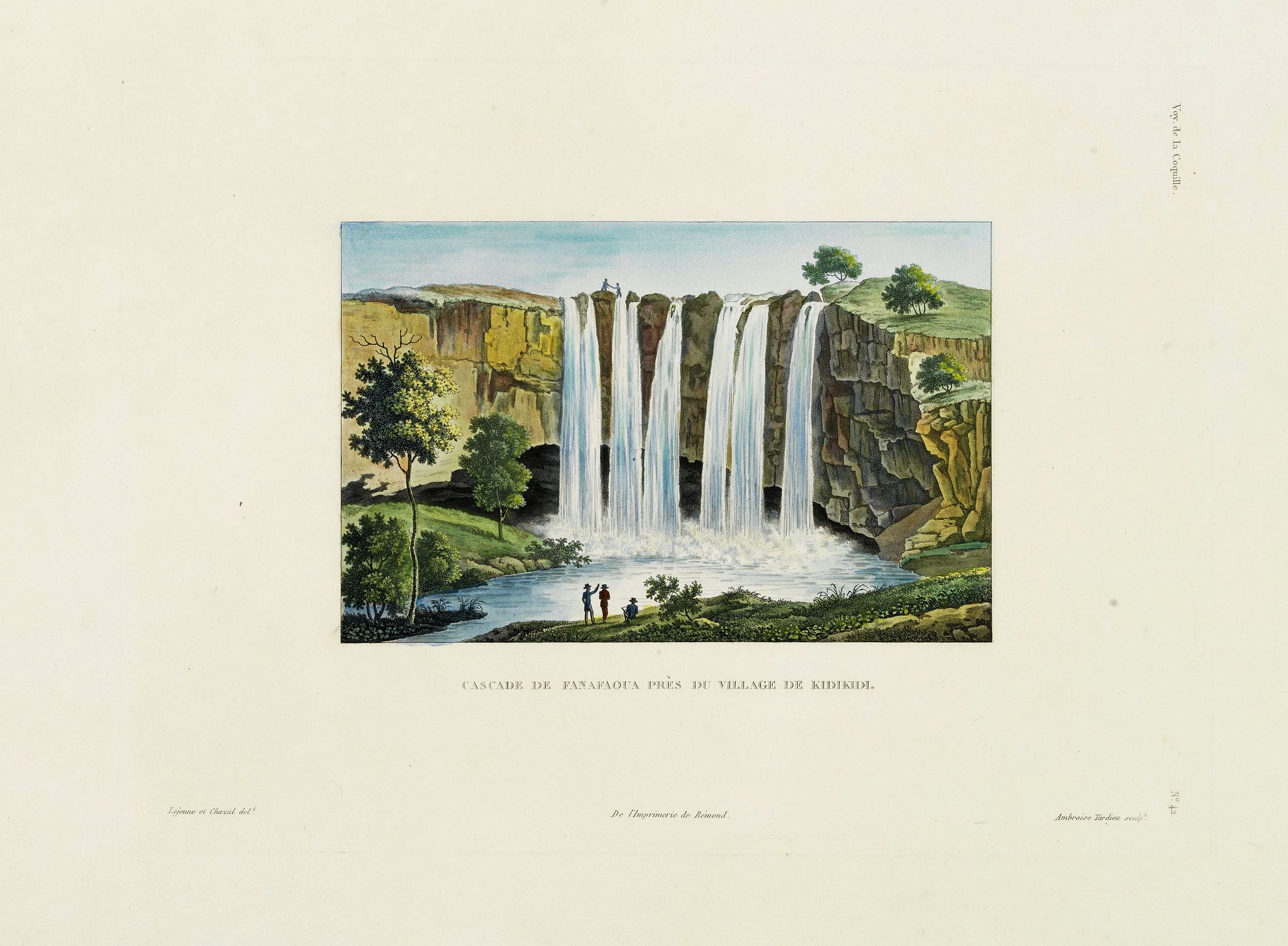 DUPERREY, L.I., Cascade de Fanafaoua près du village de Kidikidi., antique map, old maps