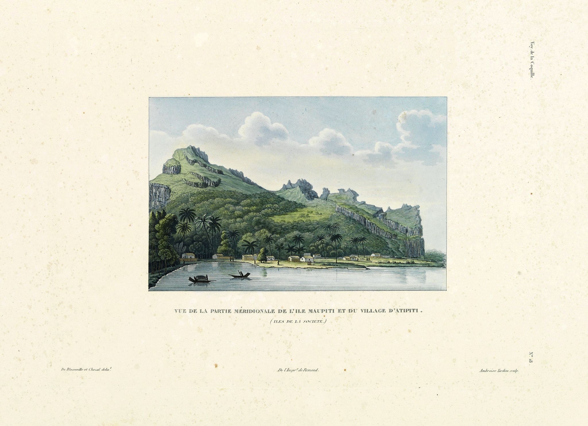 DUPERREY, L.I., Vue de la partie méridionale de l'Ile Maupiti et du village d'Atipiti., antique map, old maps