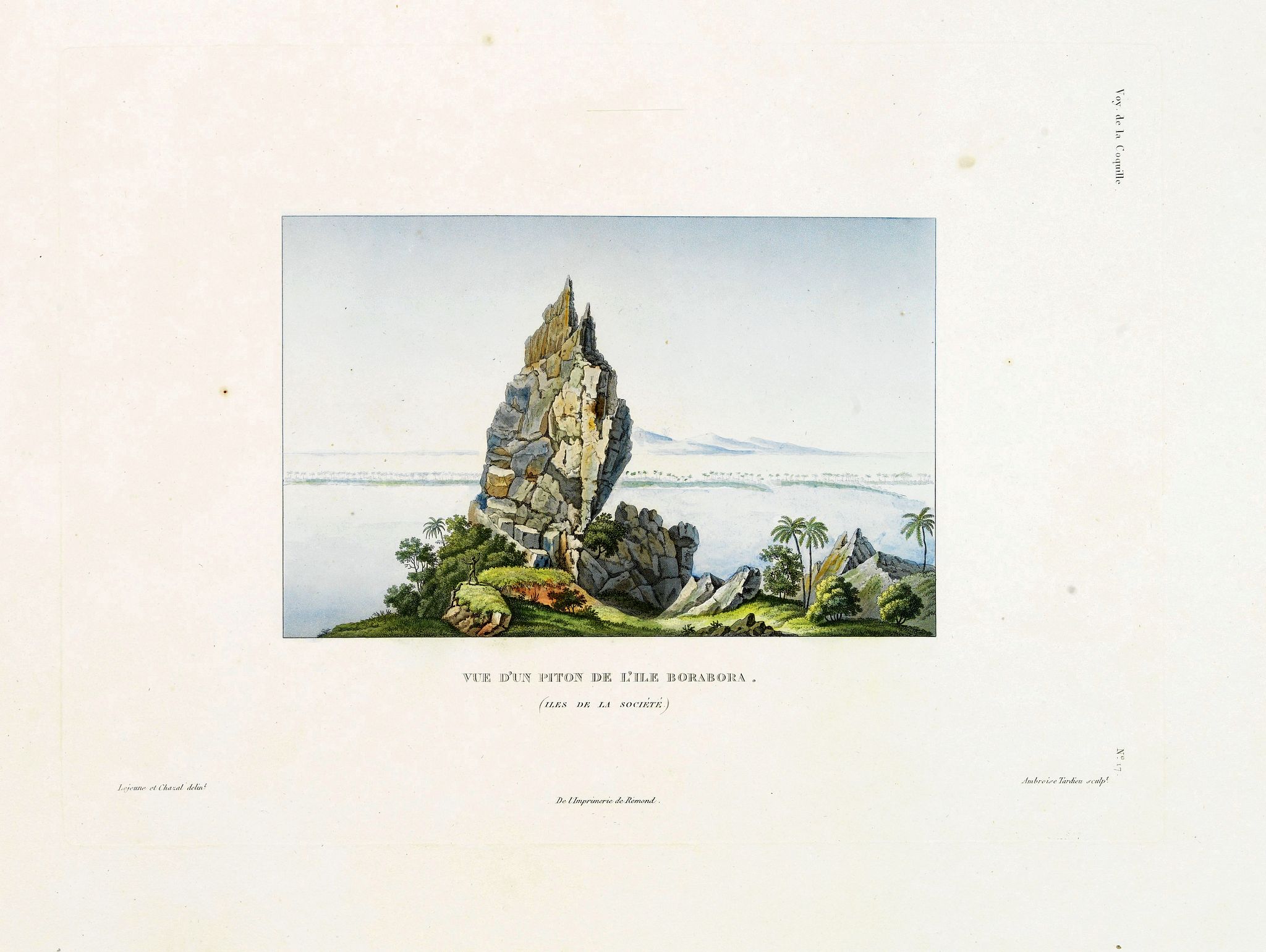 DUPERREY, L.I., Vue d'un piton de l'Isle Borabora. (Isles de la Société), antique map, old maps