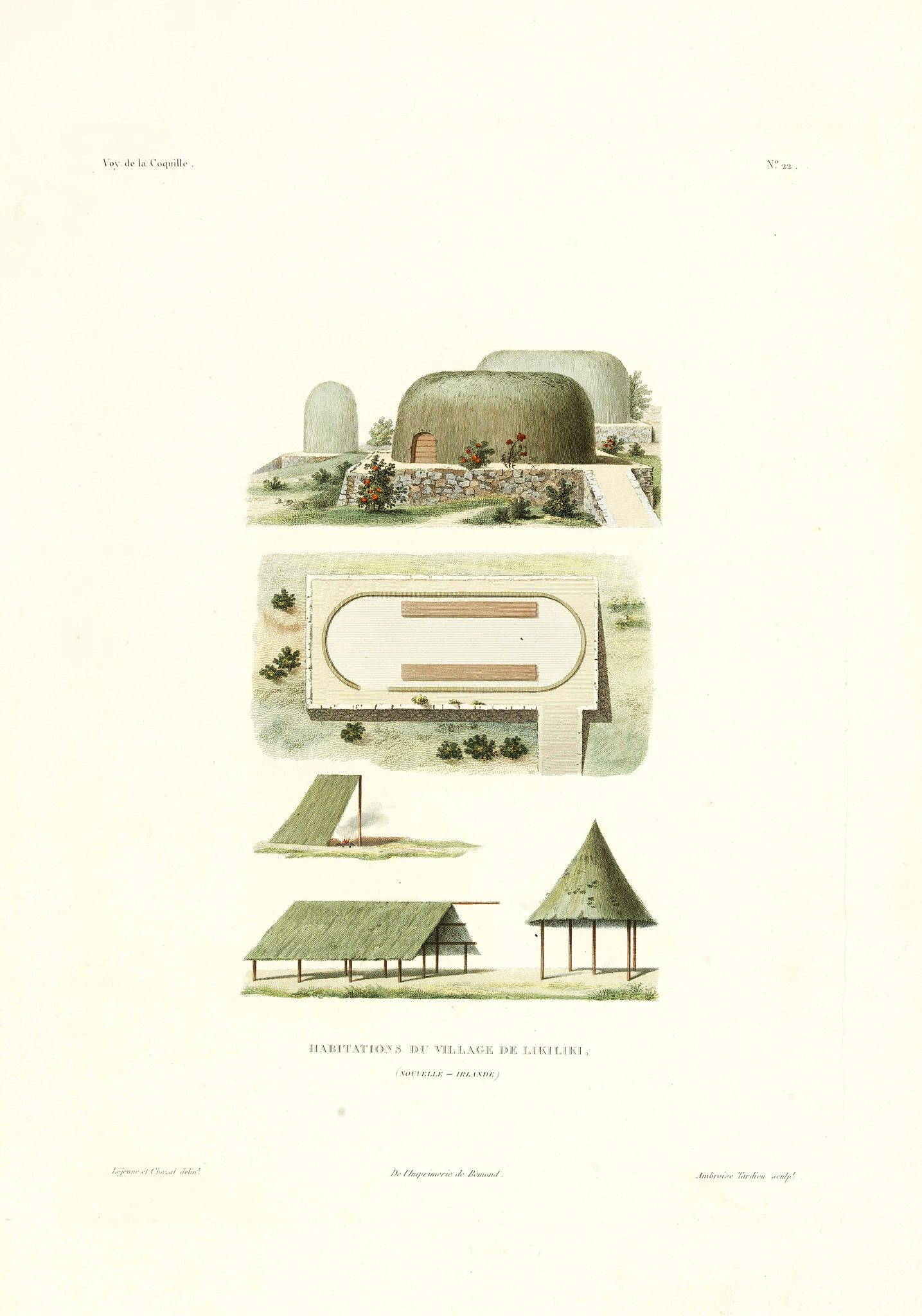 DUPERREY, L.I., Habitations du village de Likiliki. (Nouvelle - Irlande), antique map, old maps