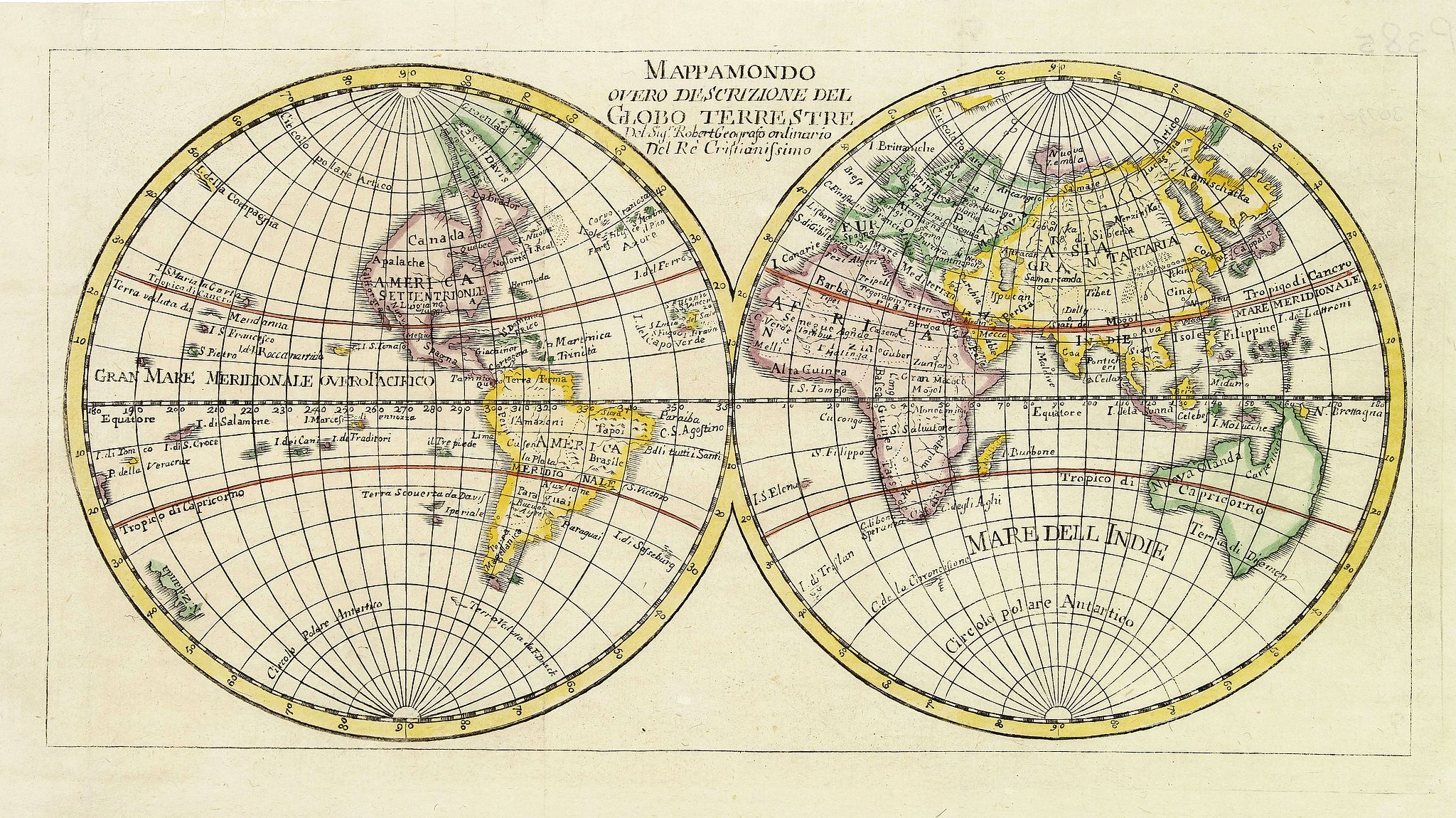 REMONDINI, J., Mappamondo ouerbo descrizione del Globo Terrestre . . ., antique map, old maps