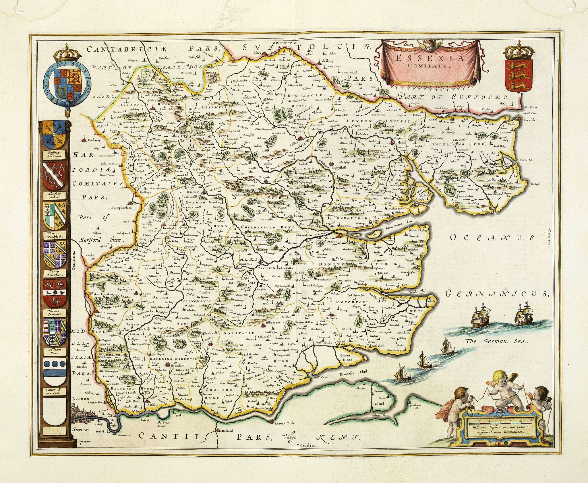 BLAEU, J., Essexia Comitatus., antique map, old maps