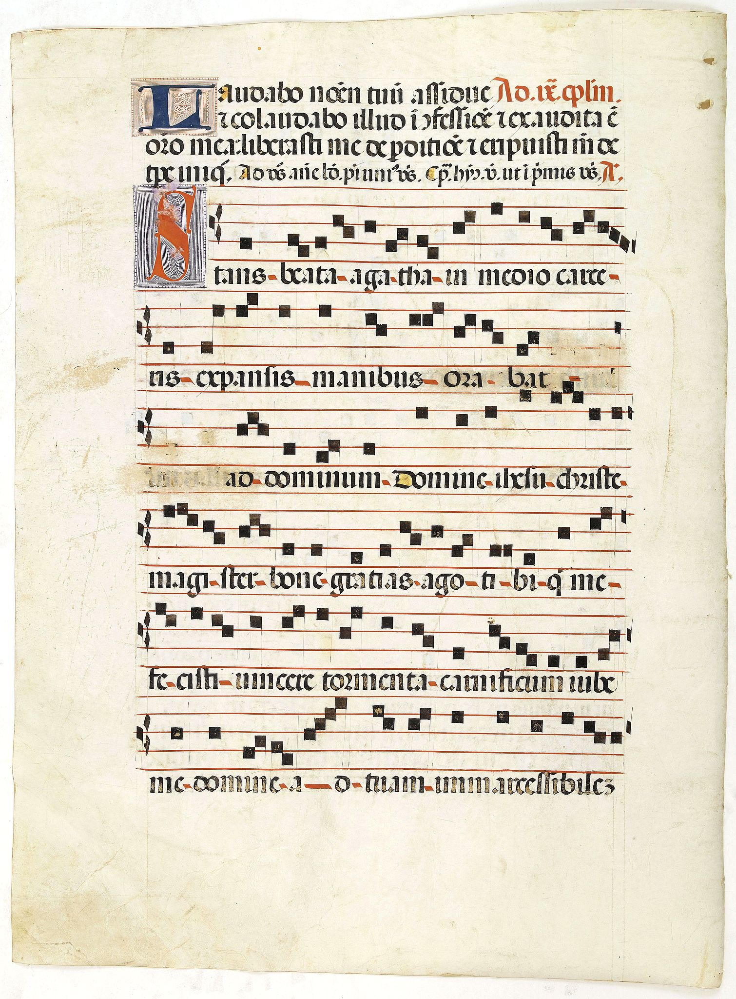 ANTIPHONARIUM., Leaf on vellum from a antiphonary., antique map, old maps