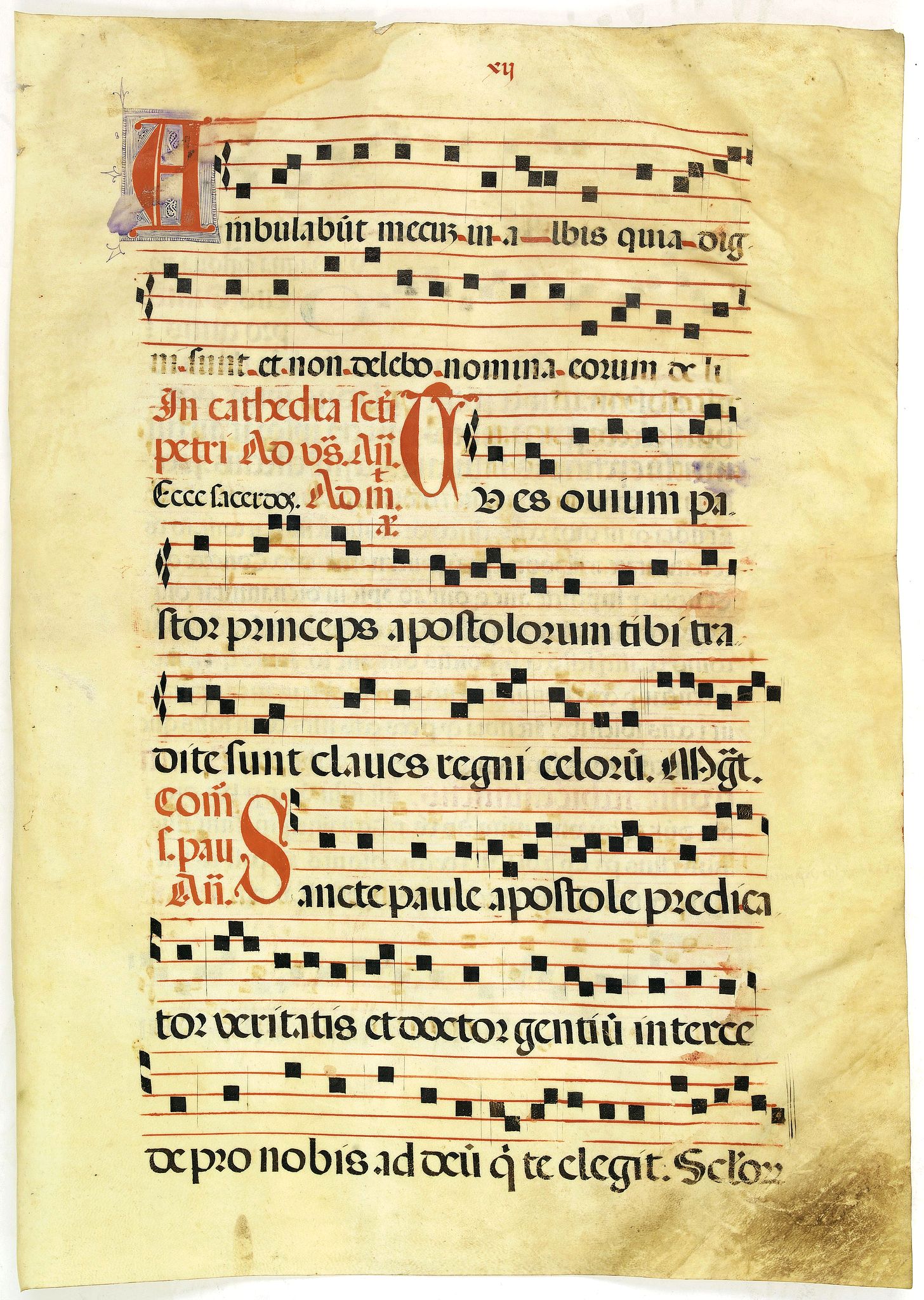 ANTIPHONARIUM., Leaf on vellum from a antiphonary., antique map, old maps