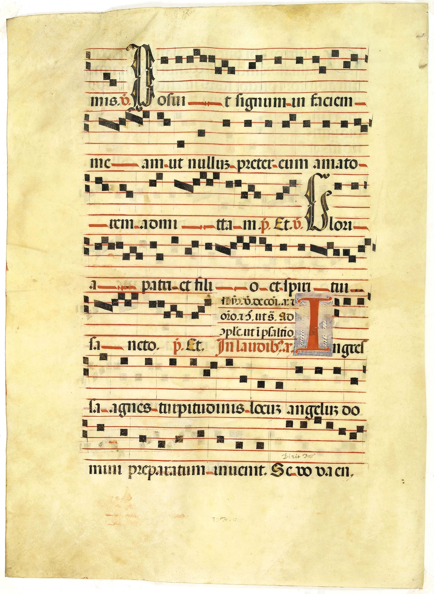 ANTIPHONARIUM., Leaf on vellum from a antiphonary., antique map, old maps