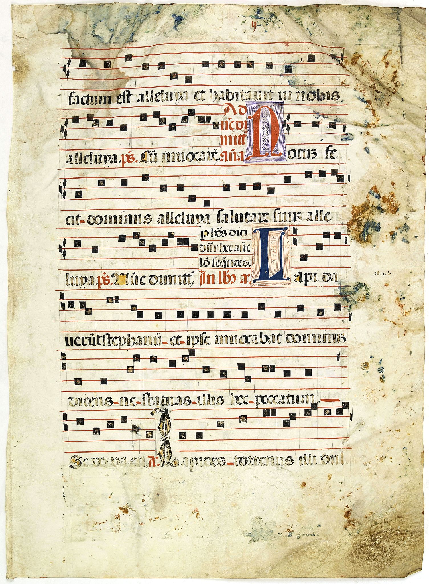 ANTIPHONARIUM., Leaf on vellum from a antiphonary., antique map, old maps