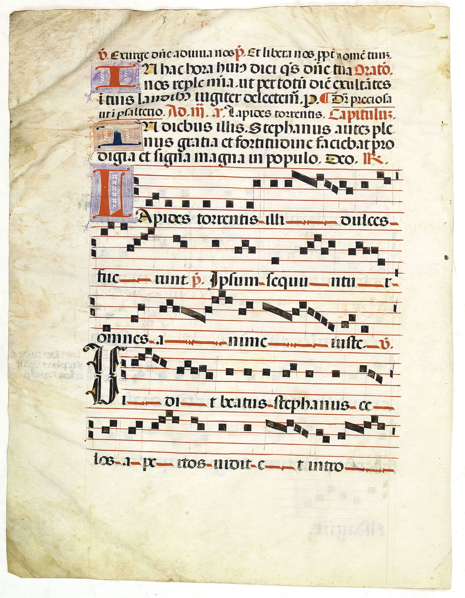 ANTIPHONARIUM., Leaf on vellum from a antiphonary., antique map, old maps