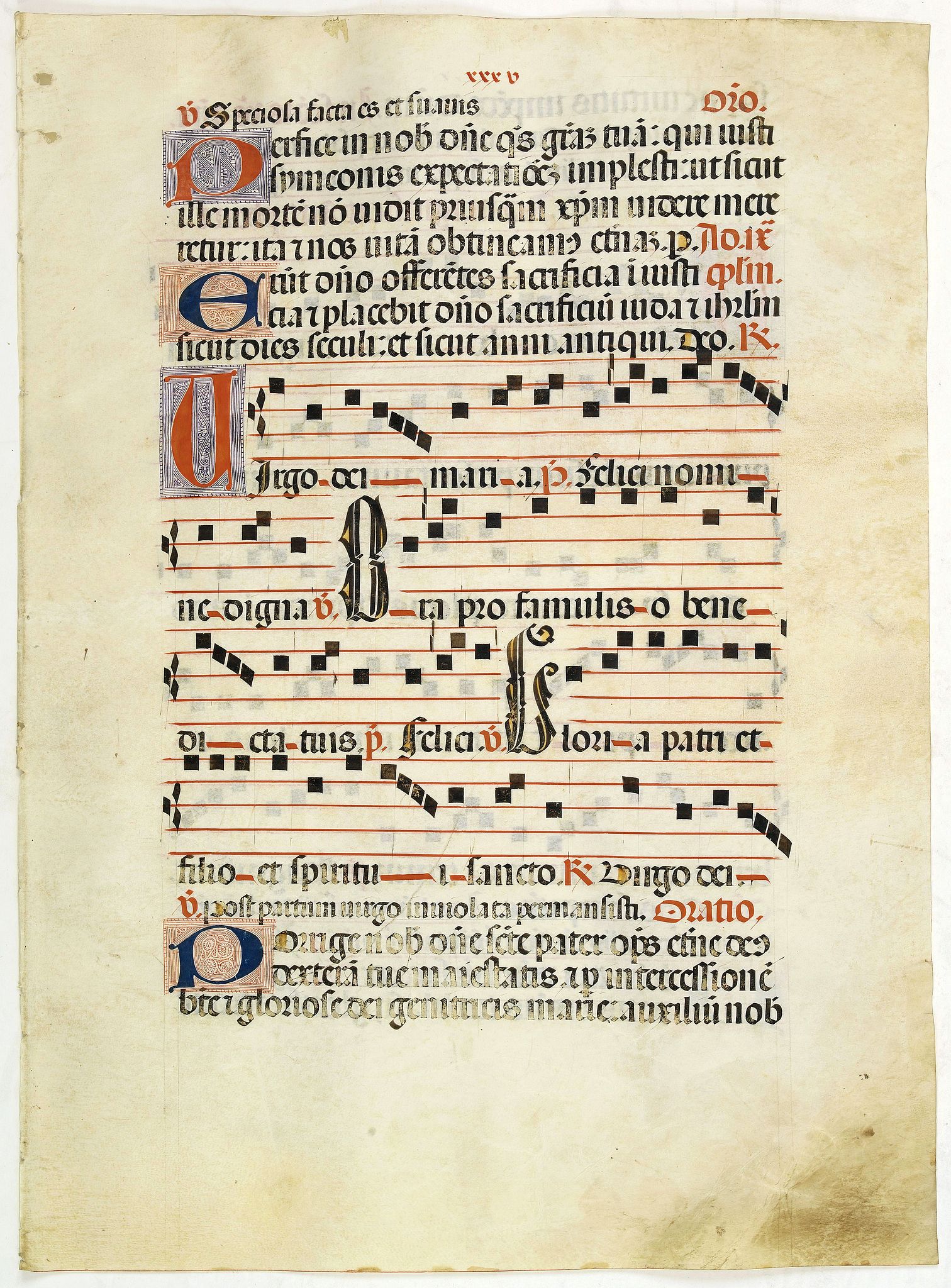 ANTIPHONARIUM., Leaf on vellum from a antiphonary., antique map, old maps