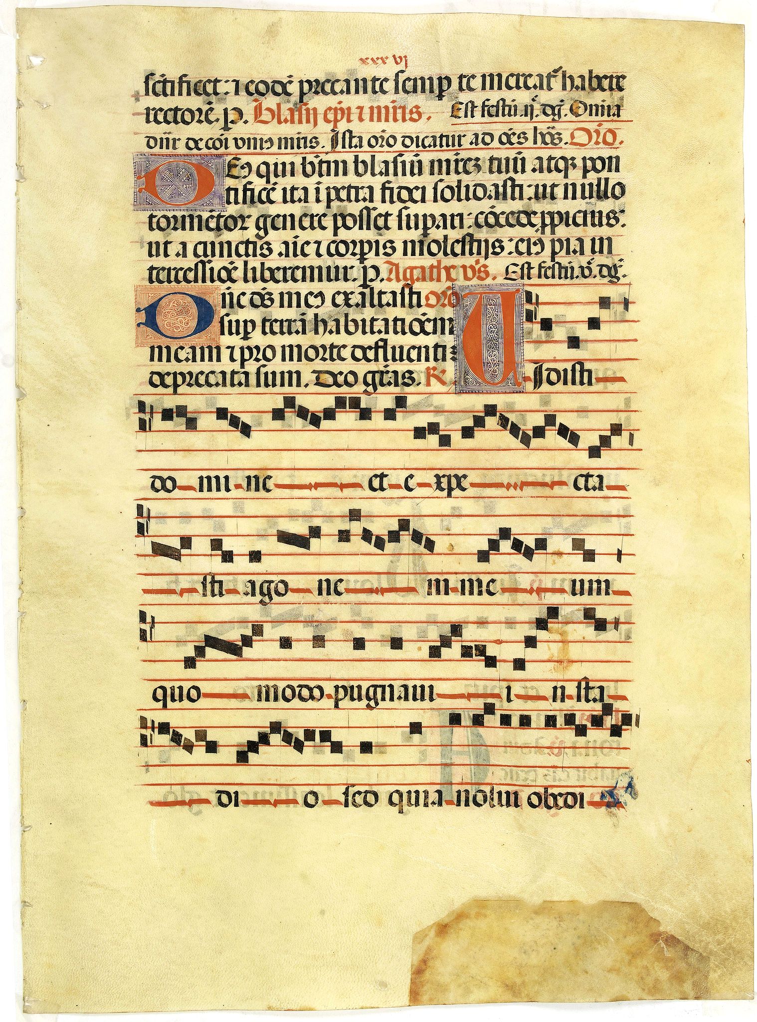 ANTIPHONARIUM., Leaf on vellum from a antiphonary., antique map, old maps