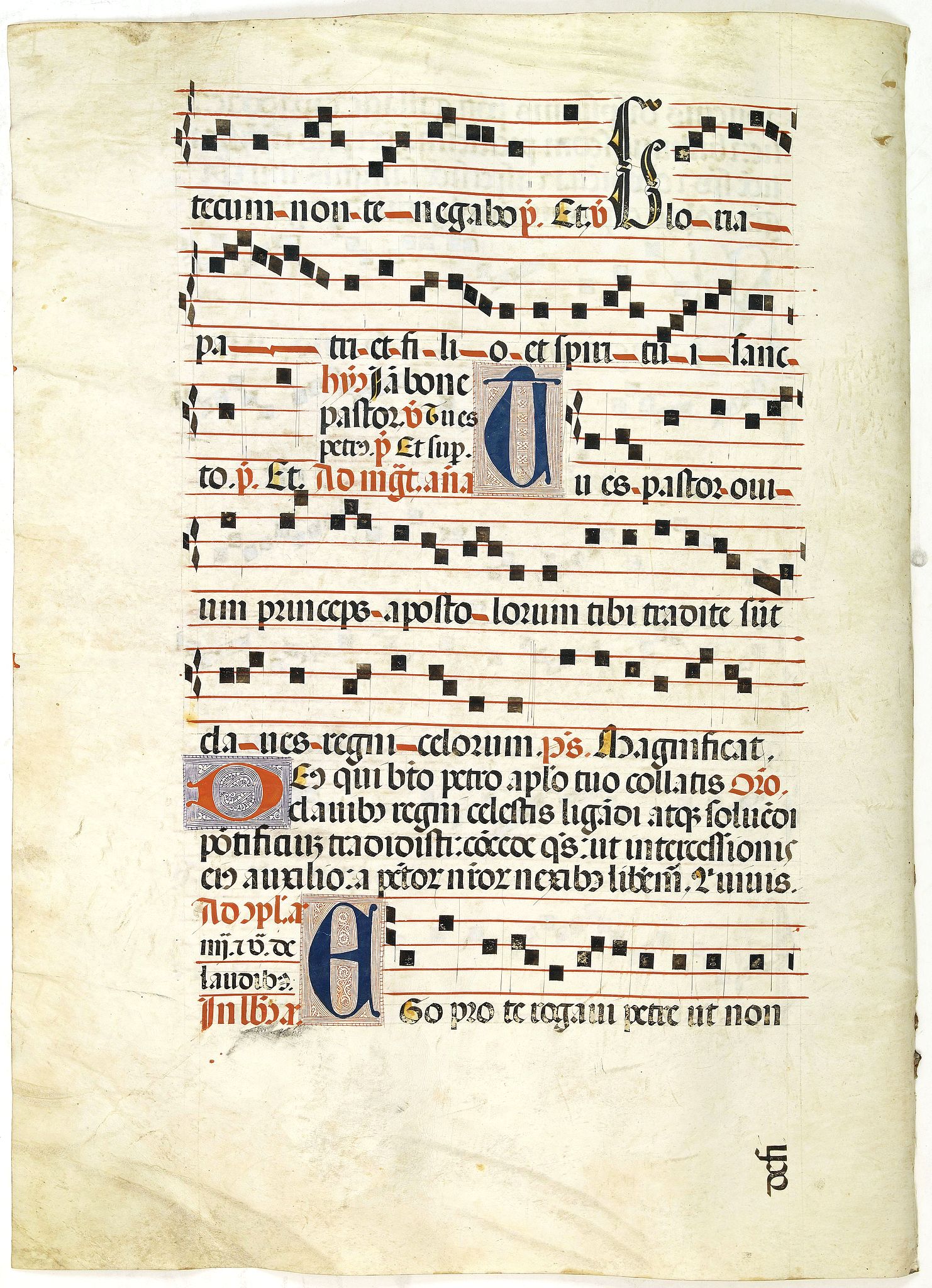 ANTIPHONARIUM., Leaf on vellum from a antiphonary., antique map, old maps