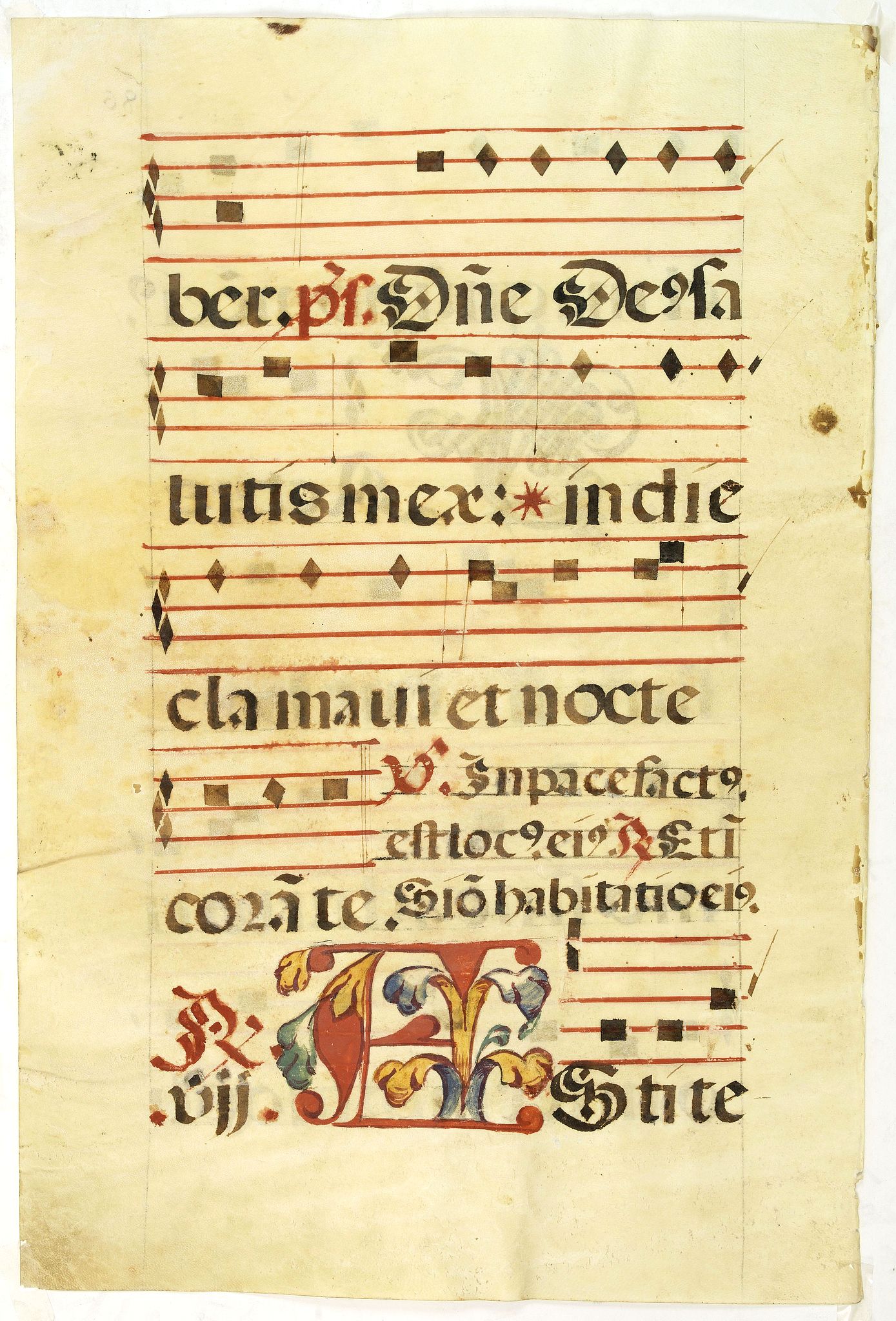 ANTIPHONER, Leaf of manuscript music from an Antiphonary., antique map, old maps