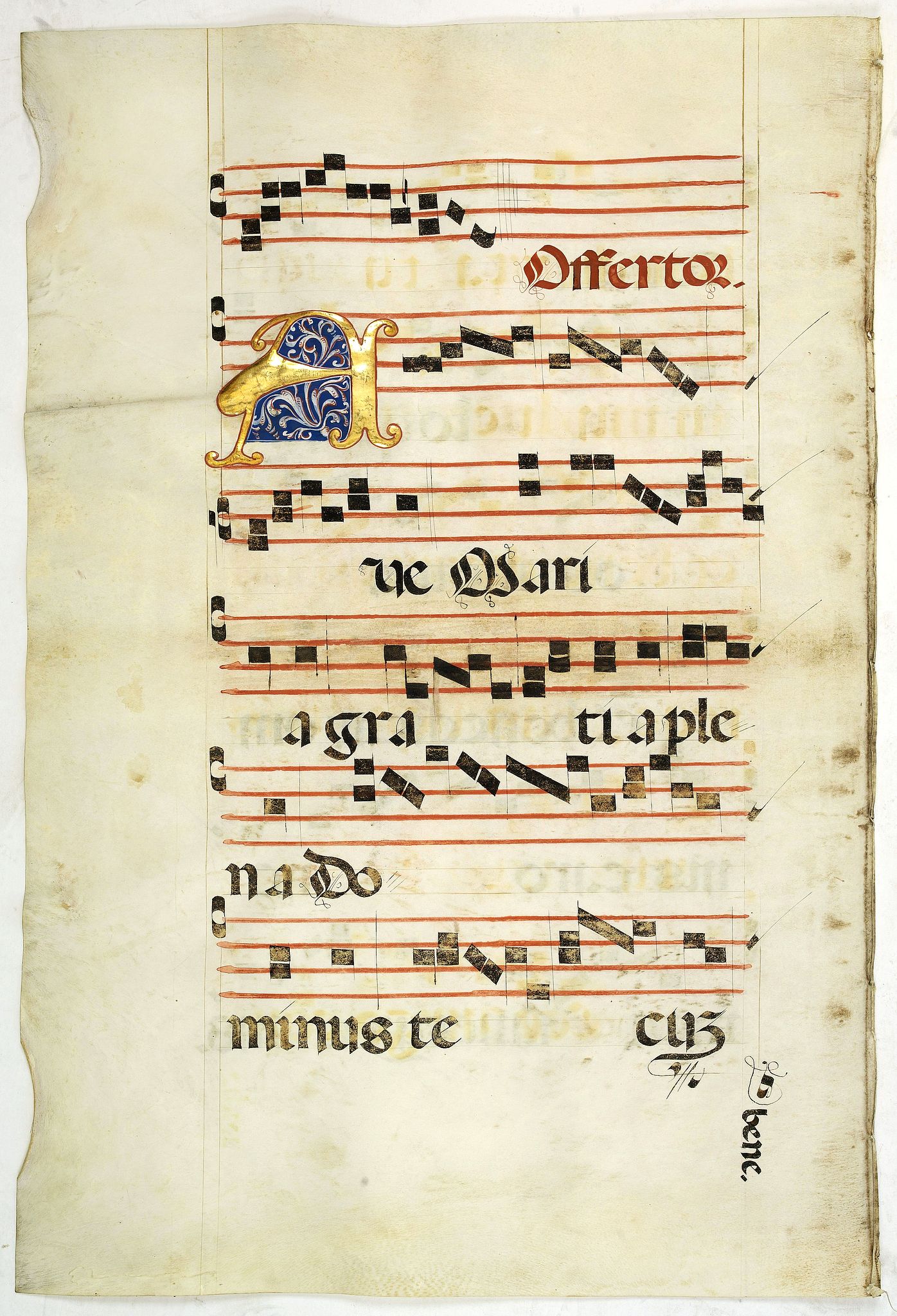 ANTIPHONARIUM, Leaf on vellum from an antiphonary., antique map, old maps