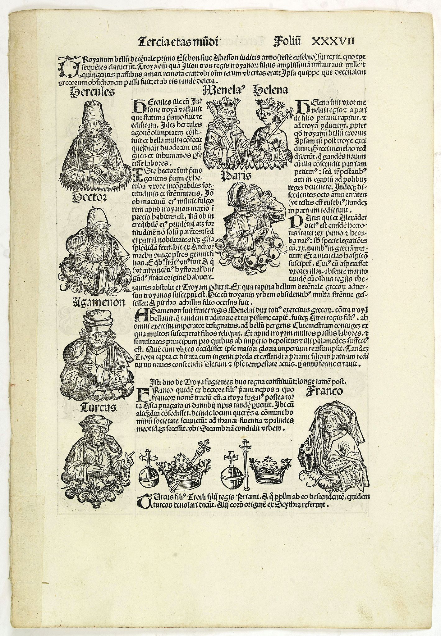 SCHEDEL, H., Tercia Etas Mundi. Folium. XXXVII, antique map, old maps