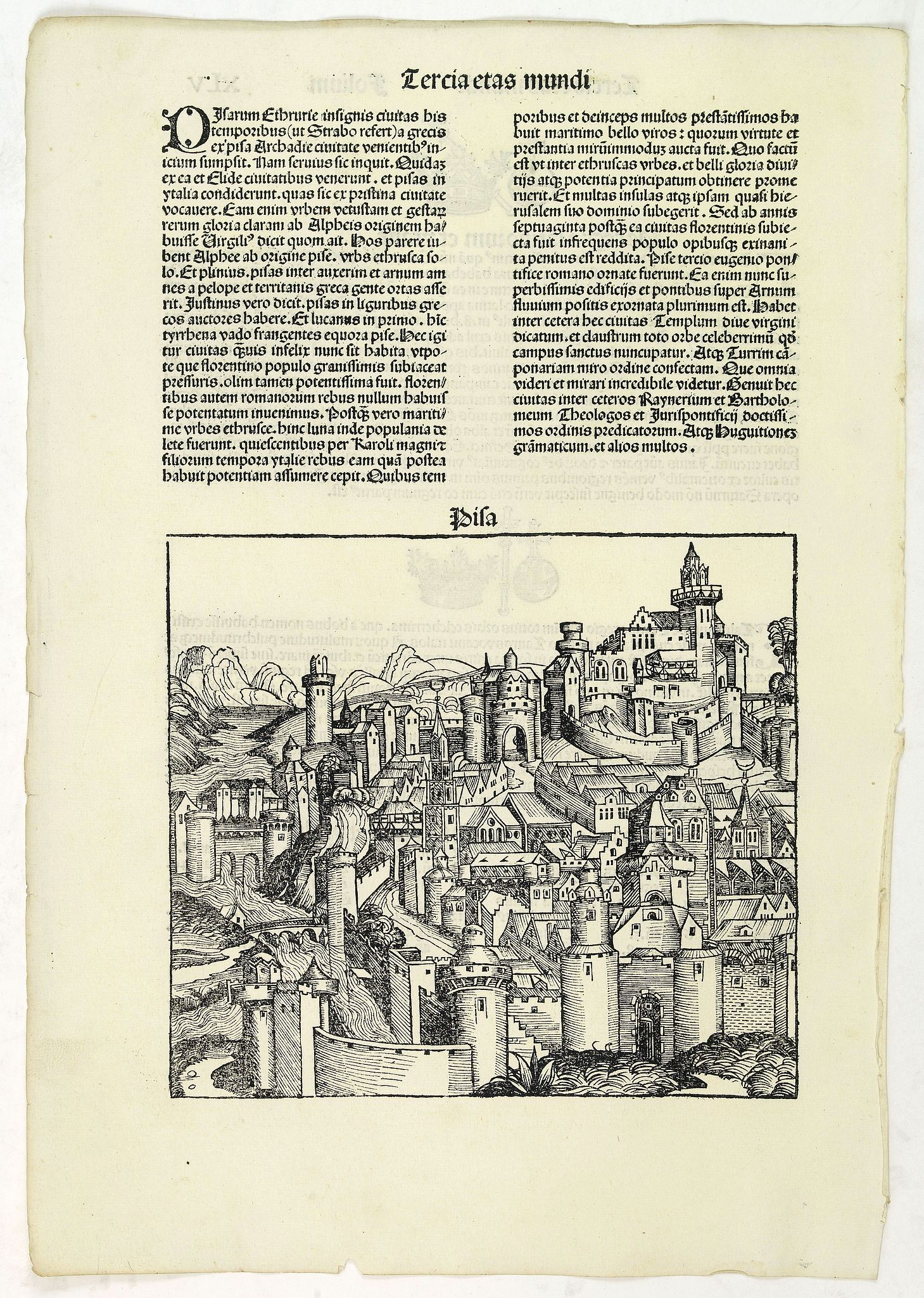 SCHEDEL, H.,  Tercia Etas Mundi. Folium. XLV. Pisa., antique map, old maps