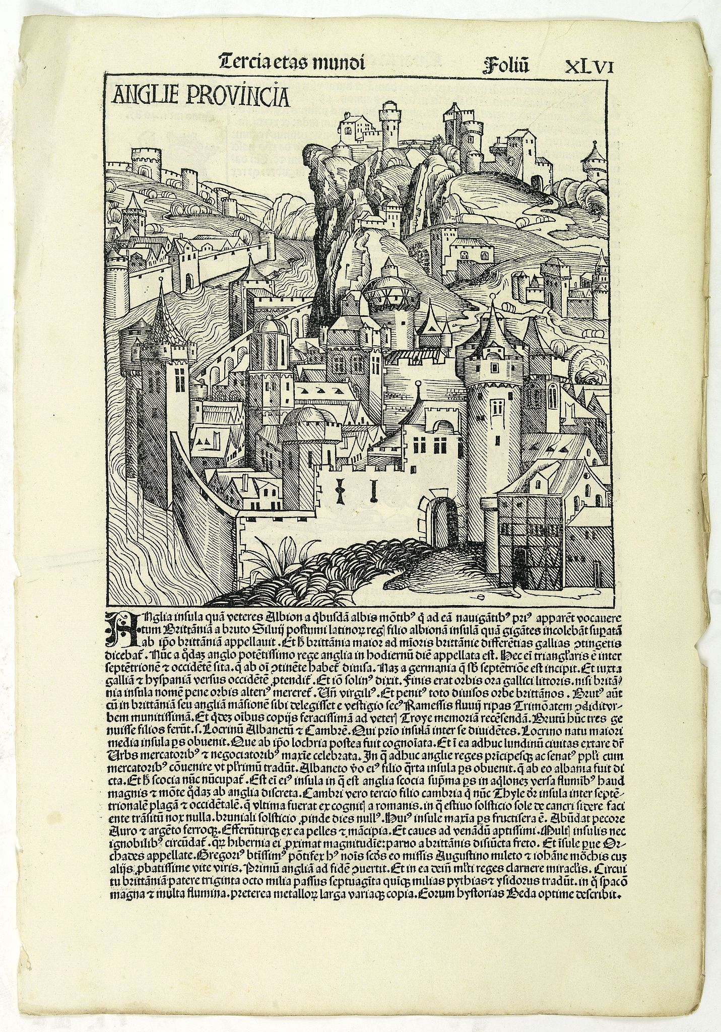 SCHEDEL, H., Tercia Etas Mundi. Folium.XLVI, antique map, old maps