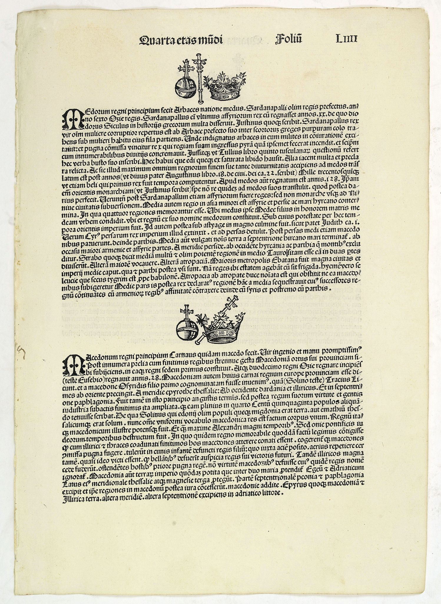 SCHEDEL, H., Quarta Etas Mundi. Foliu. LIIII., antique map, old maps