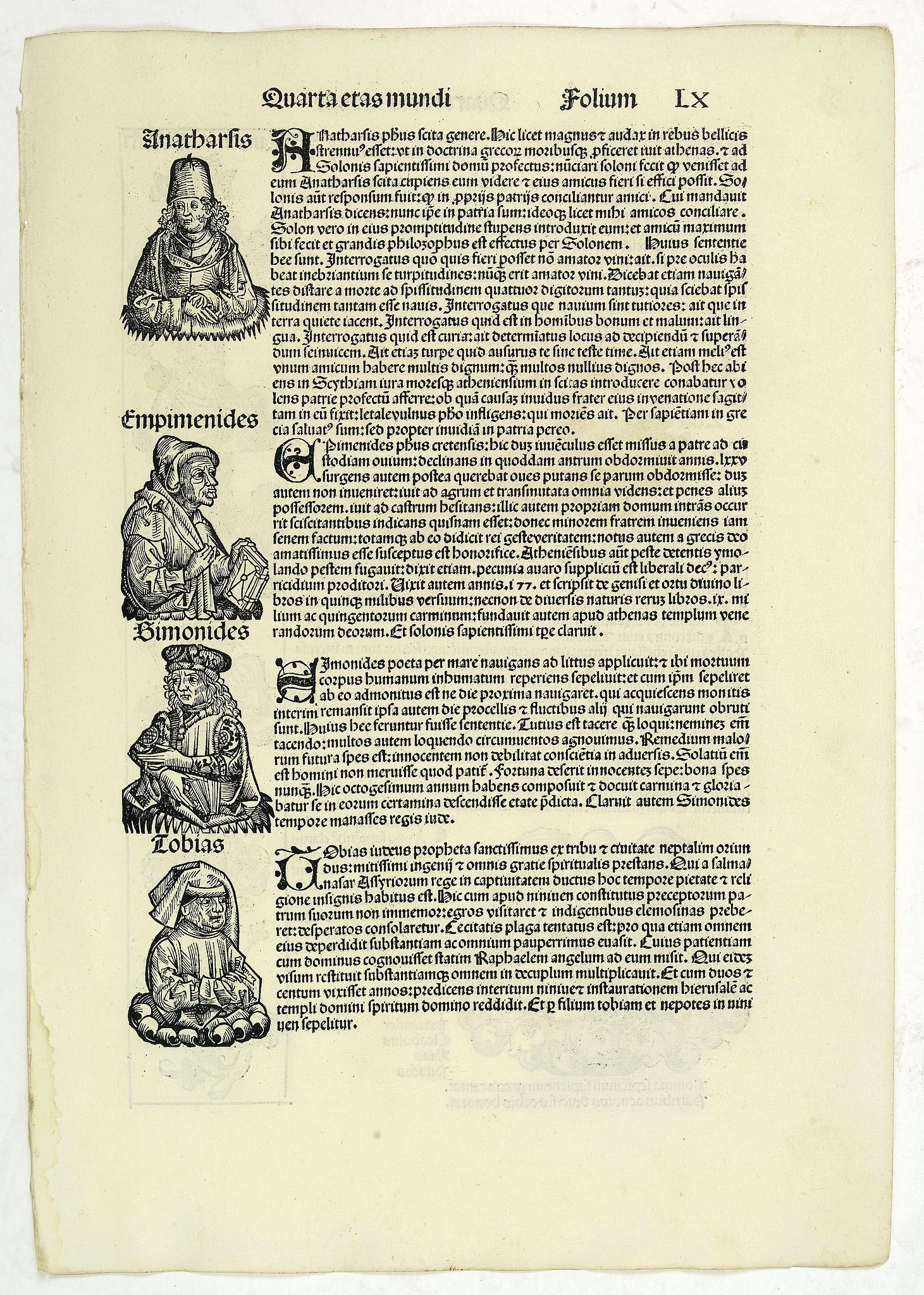 SCHEDEL, H., Quarta Etas Mundi. Folium.LX, antique map, old maps