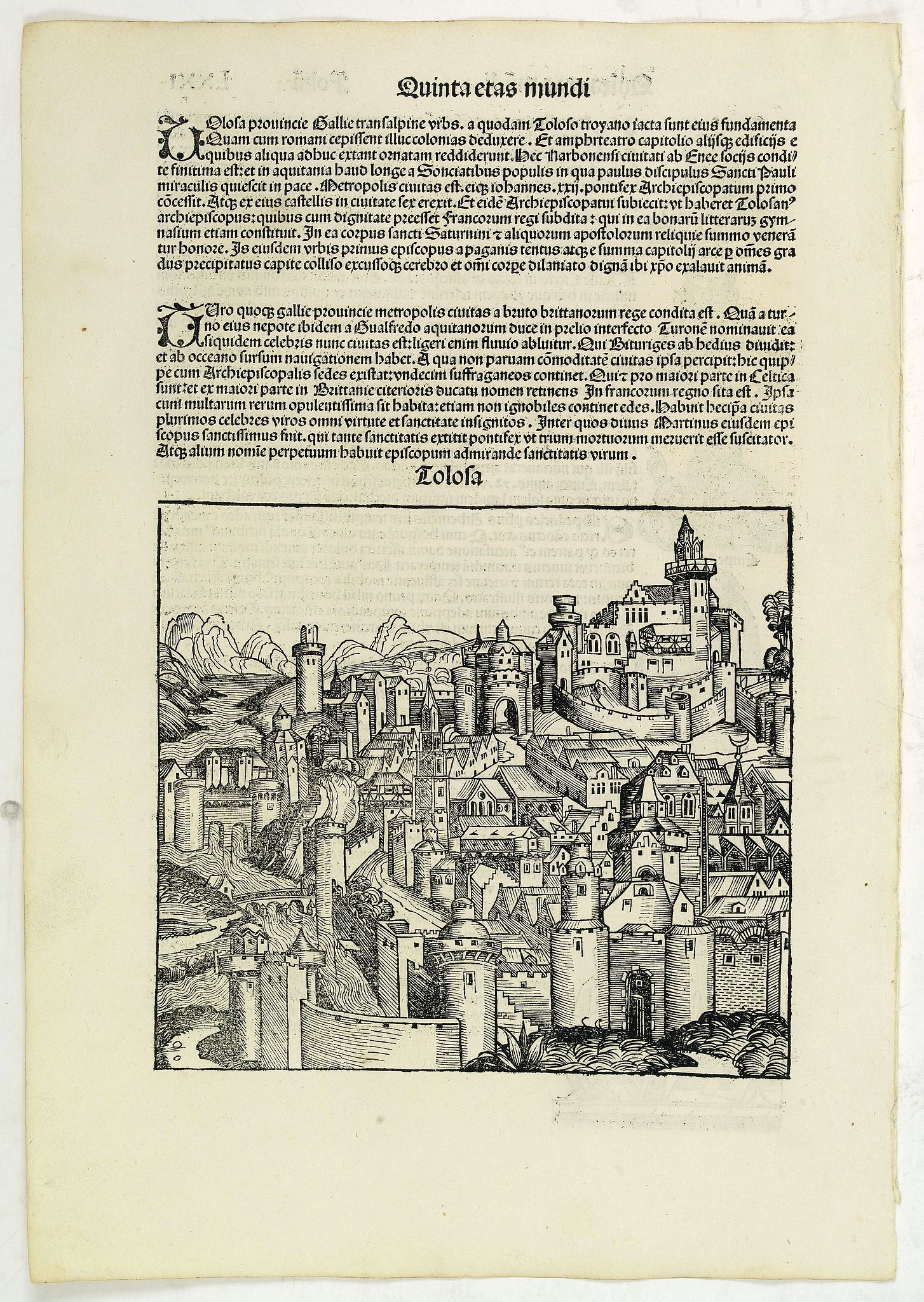 SCHEDEL, H., Quita Etas Mundi. Folium.LXXI (Toulouse), antique map, old maps