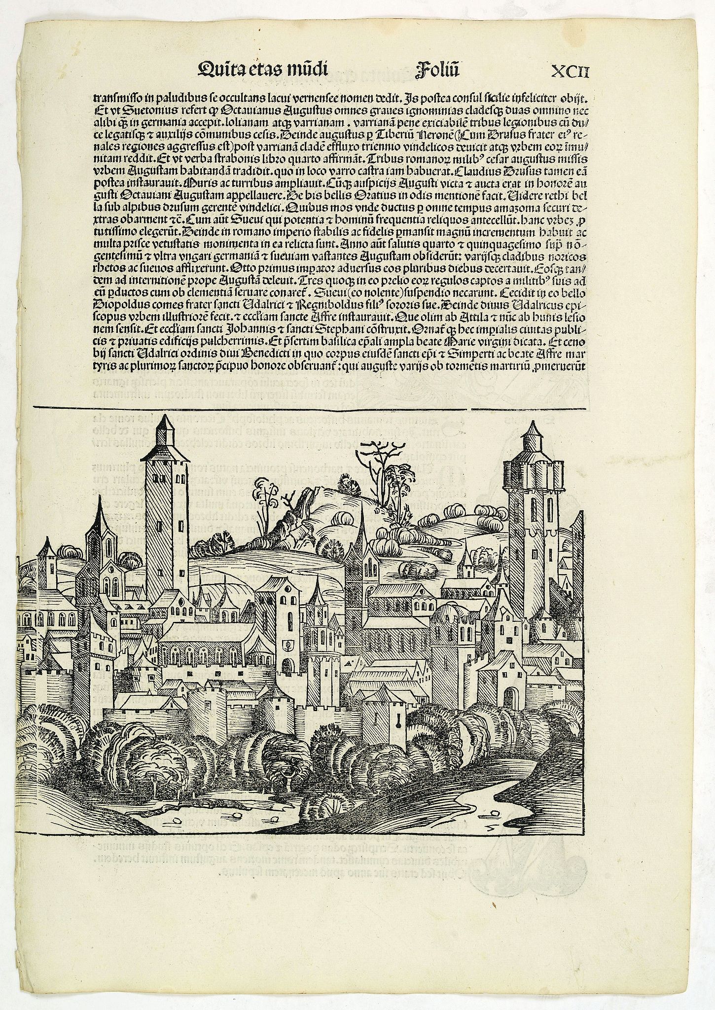 SCHEDEL, H., Quita Etas Mundi. Folium.XCII, antique map, old maps
