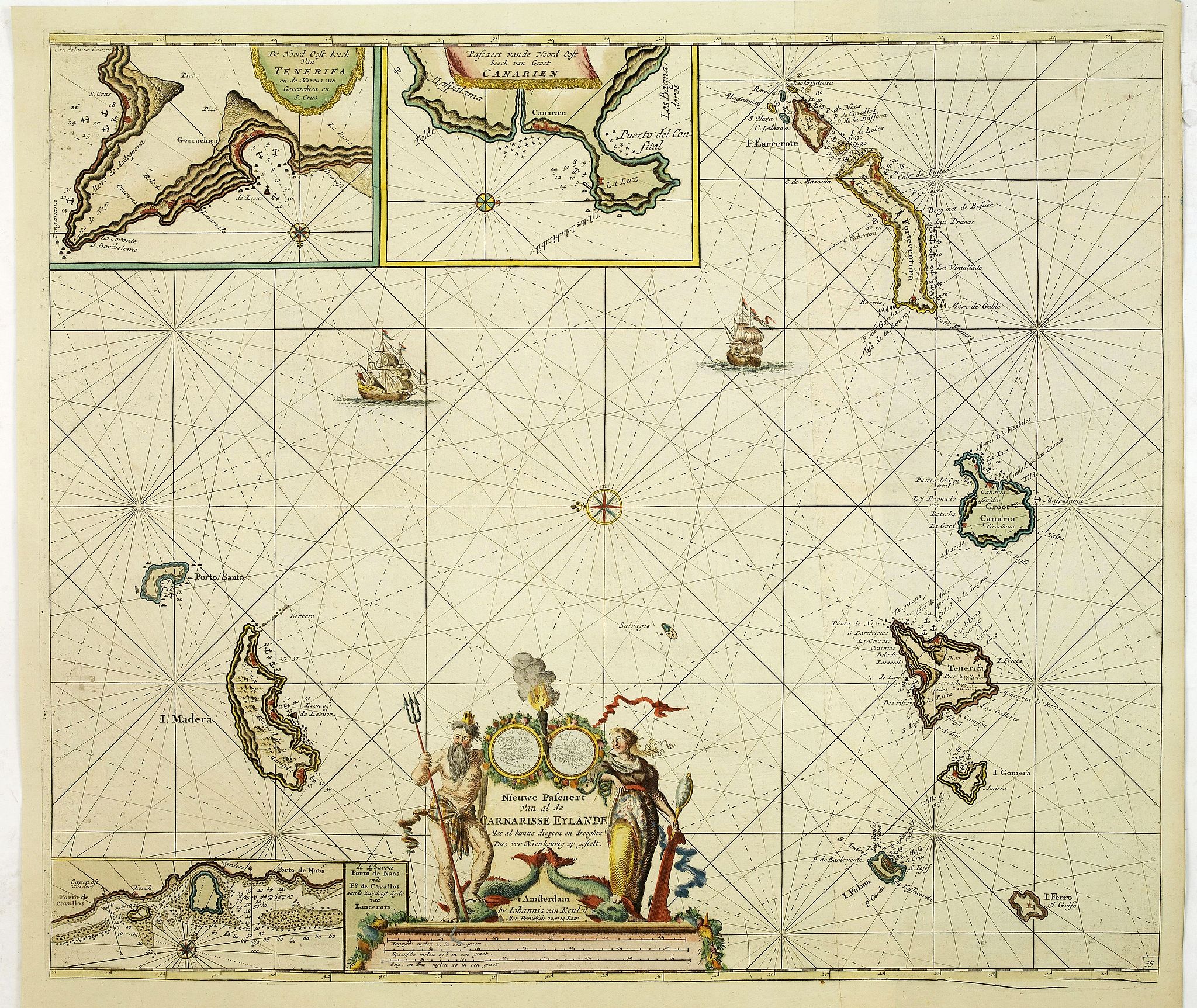VAN KEULEN, J., Nieuwe Pascaert van al de Carnarisse Eylanden. . ., antique map, old maps