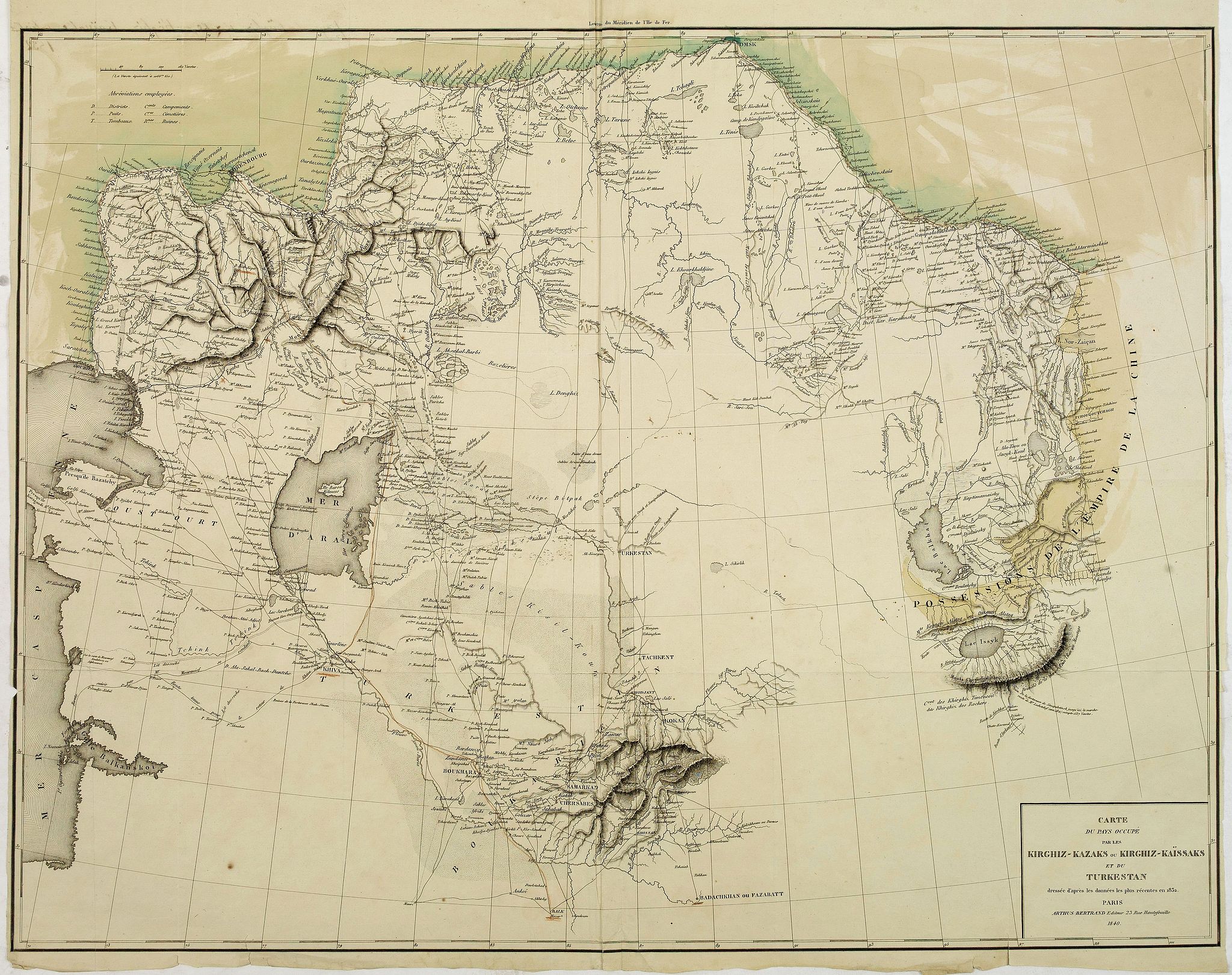 ARTHUS-BERTRAND, Carte du pays occupé par les Kirghiz-Kazaks ou Kirghiz-Kaïssaks. . ., antique map, old maps