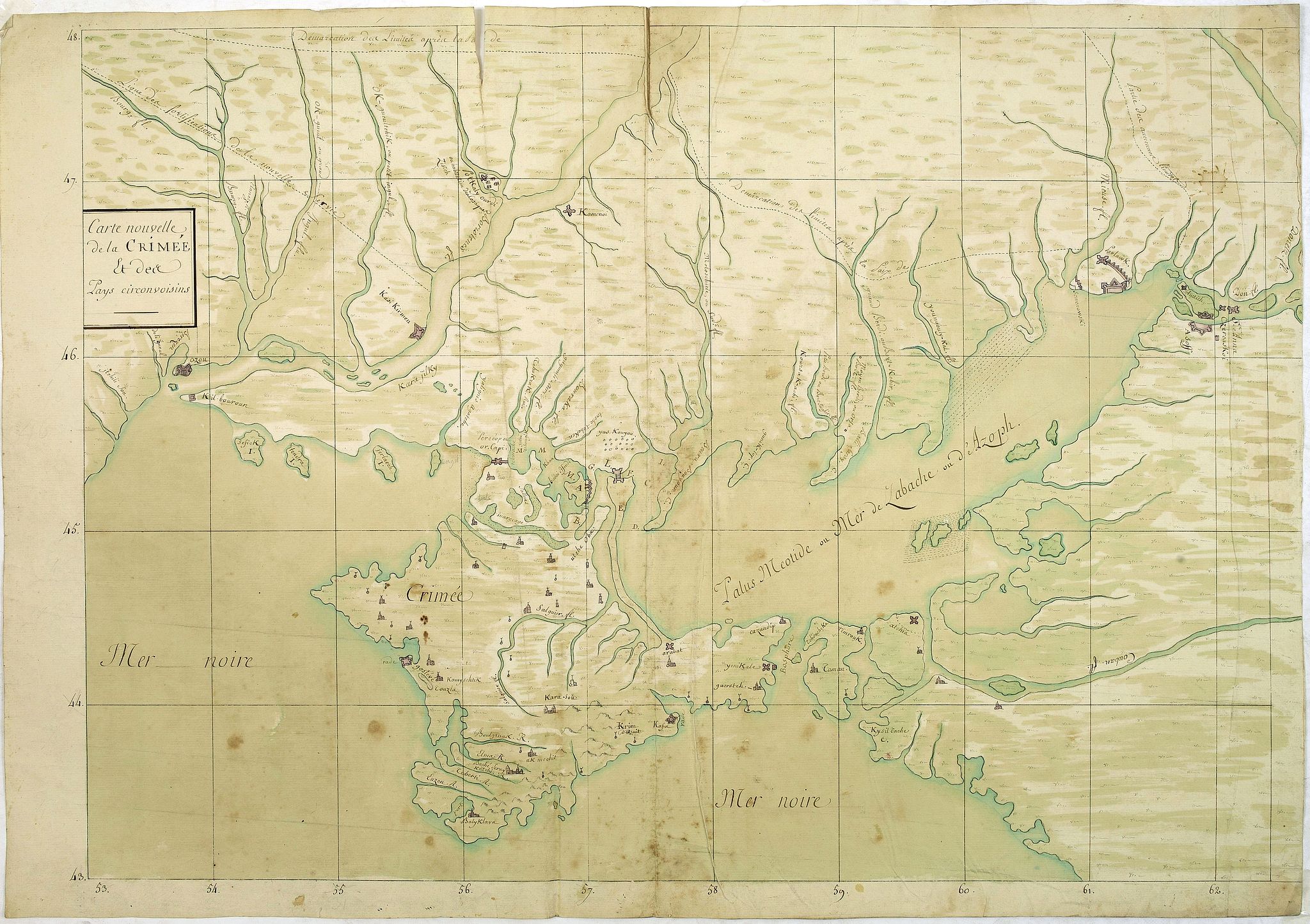 ANONYMOUS MANUSCRIPT,  Carte nouvelle de la Crim�e et des pays circonvoisins., antique map, old maps