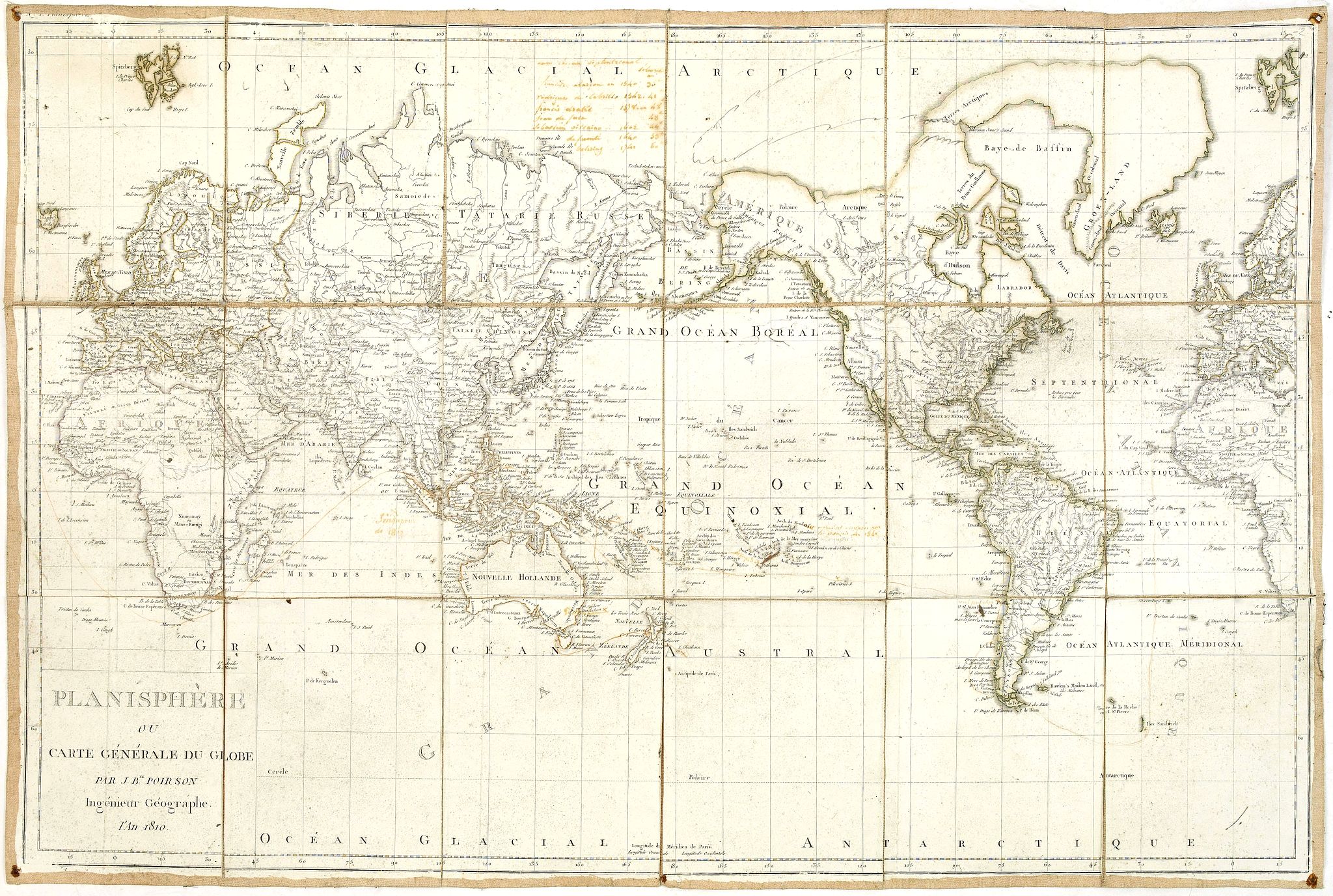 POIRSON, J-B., Planisphere ou carte générale du globe par j.B. Poirson. . ., antique map, old maps