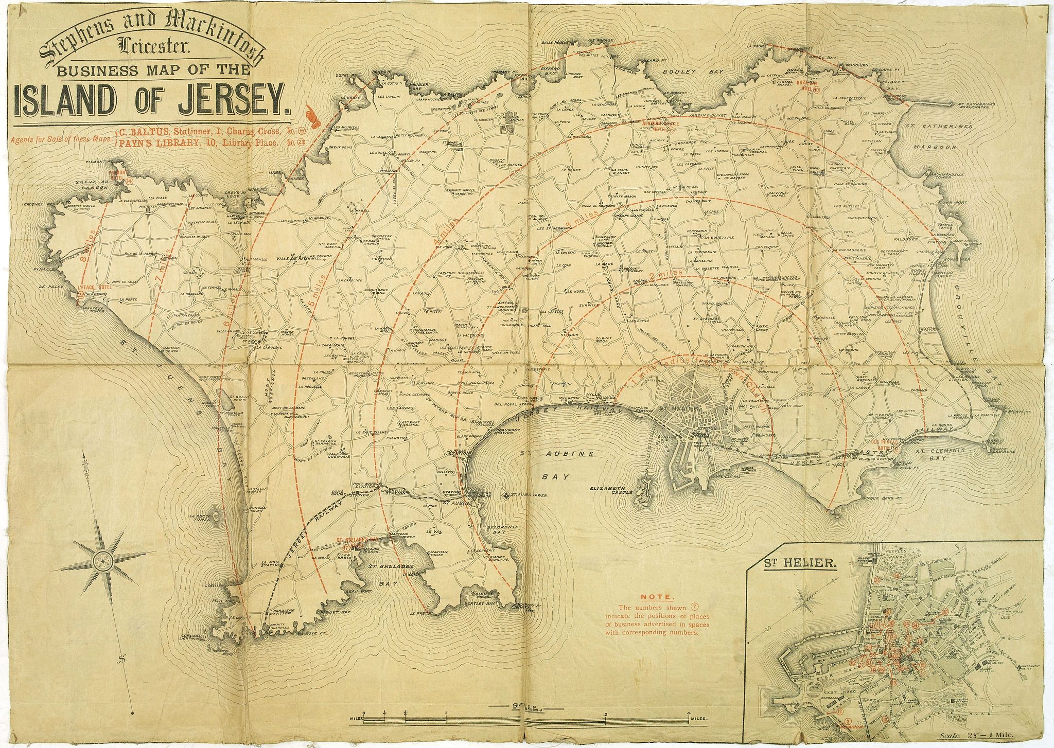 STEPHENS / MACKINTOSH, Stephens and Mackintosh Leicester. Business map of the island of Jersey., antique map, old maps