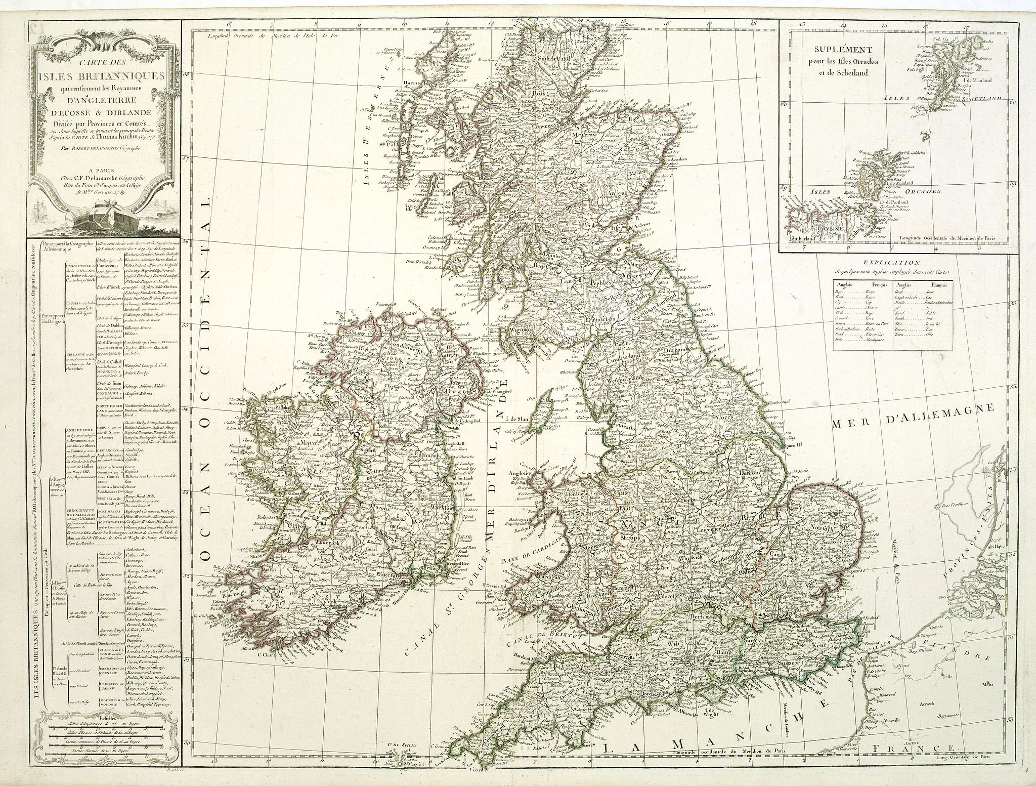 DELAMARCHE, C.F., Carte des isles britanniques. . ., antique map, old maps
