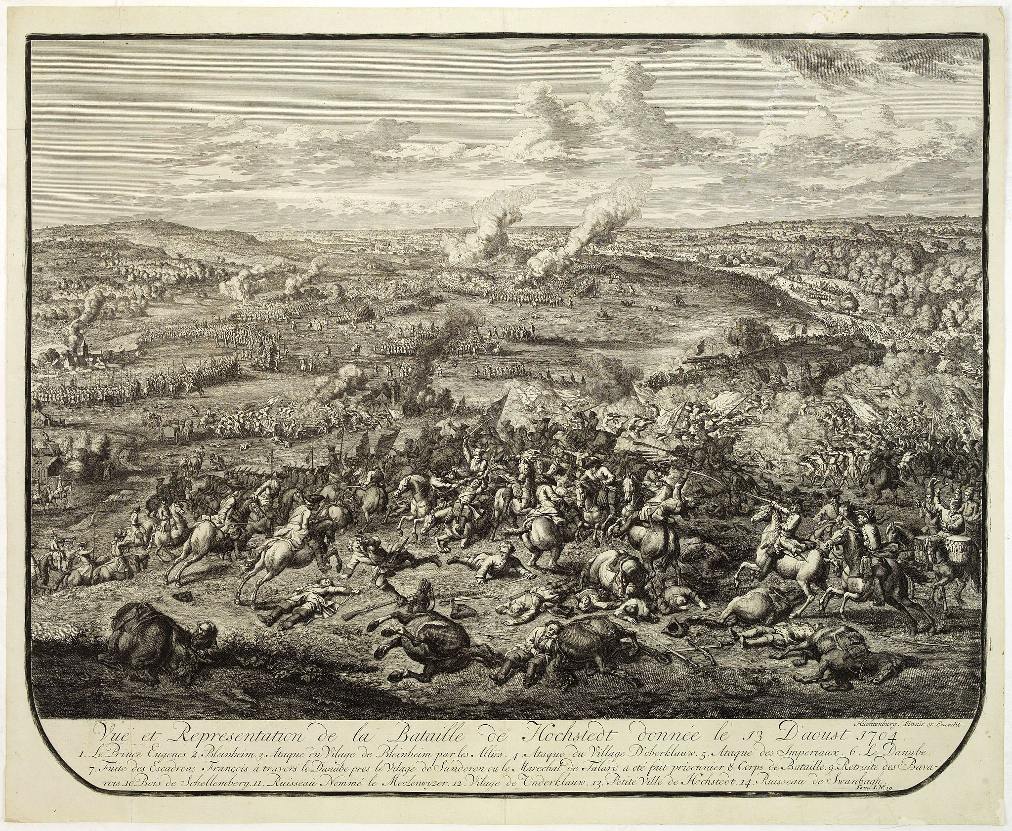 HUCHTENBURG, Vue et repr�sentation de la bataille de Hochstedt donn�e le 13 d\'aoust 1704. . ., antique map, old maps