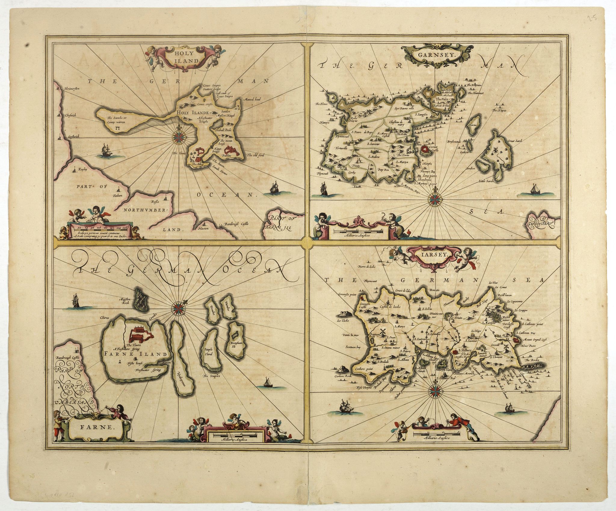 MERCATOR, G. / HONDIUS, J., Holy Iland. Garnsey. Farne. Iarsey., antique map, old maps