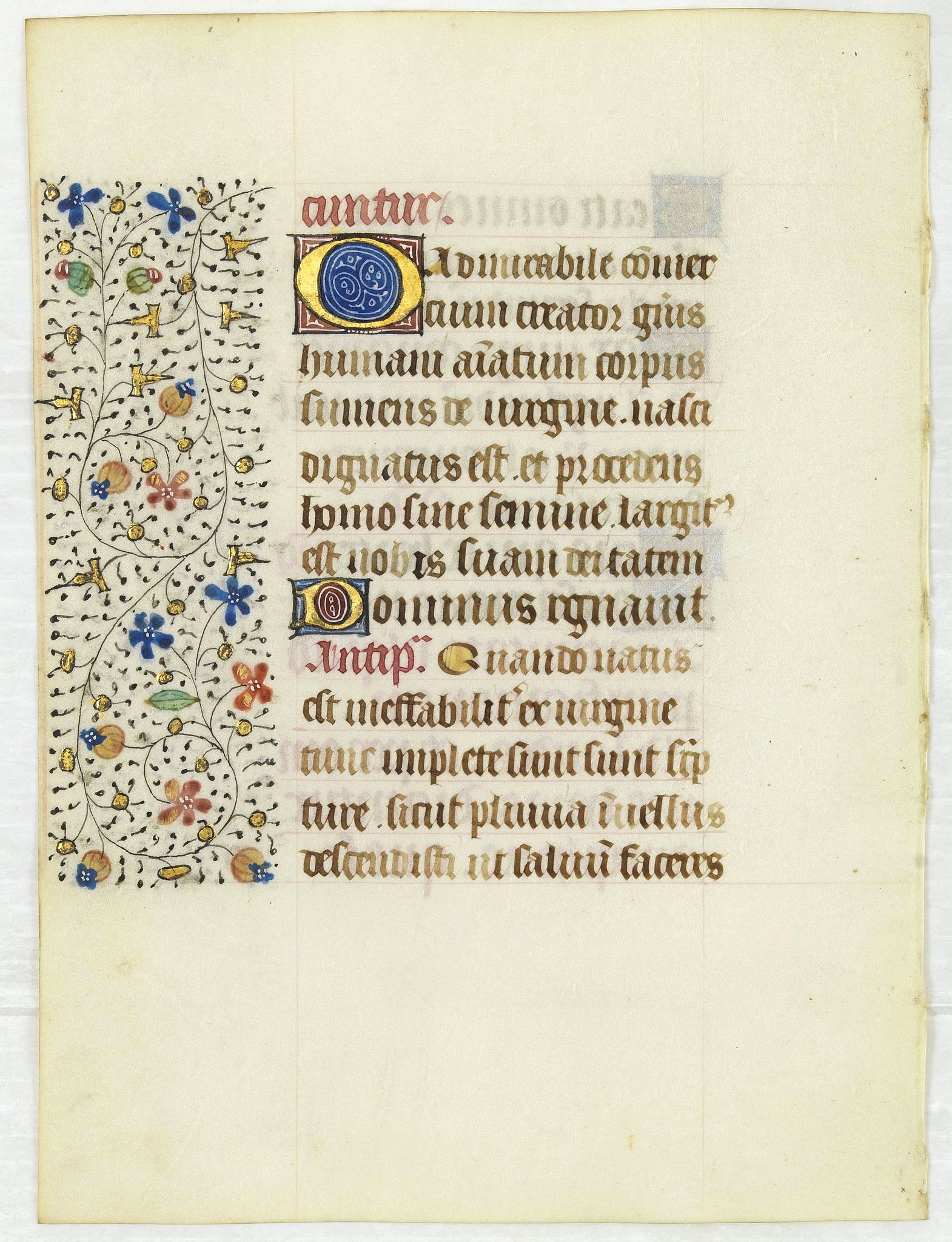 FRANCISCAN BOOK OF HOURS, Leaf on vellum from a manuscript Book of Hours, use of Rome., antique map, old maps