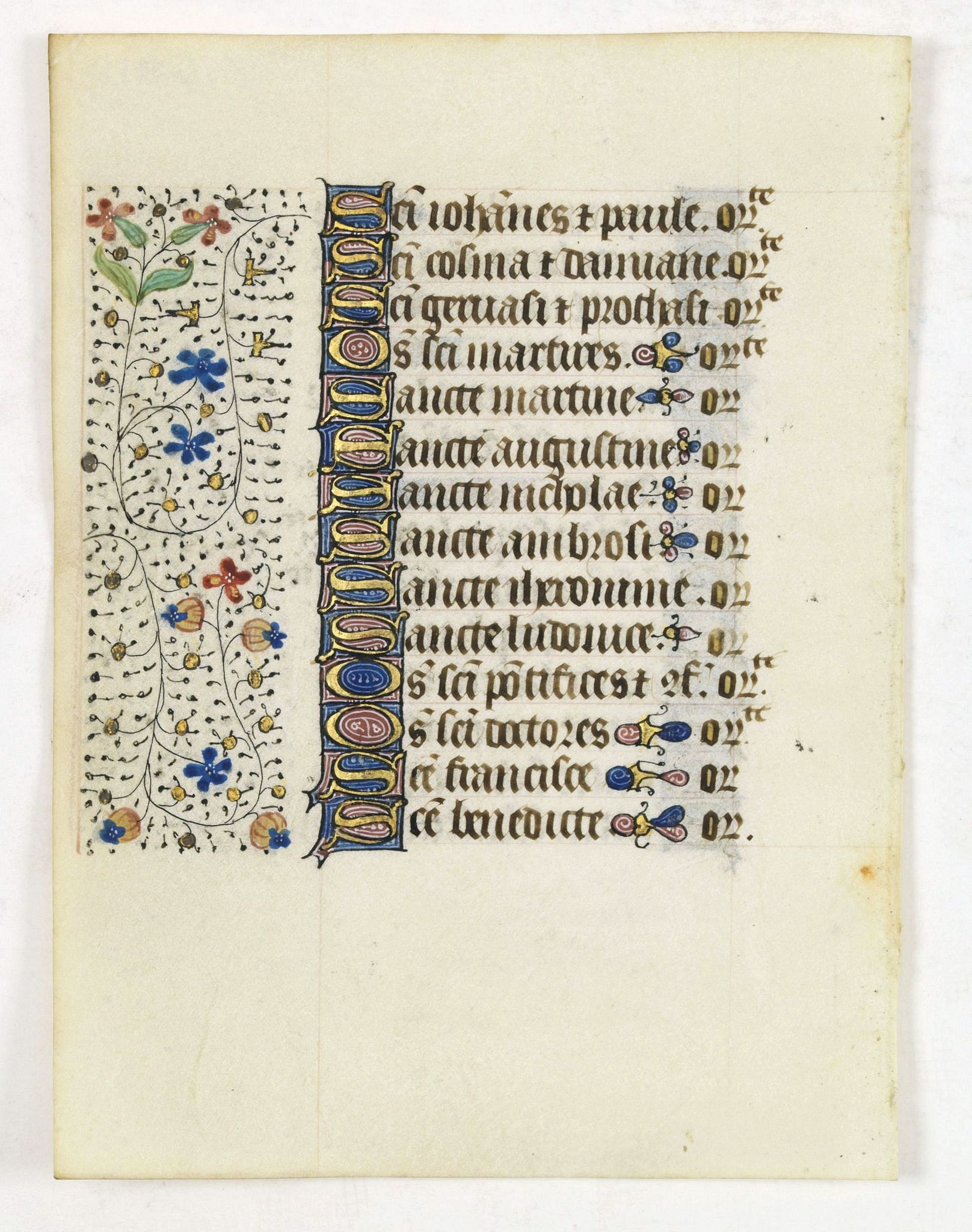 FRANCISCAN BOOK OF HOURS, Leaf on vellum from a manuscript Book of Hours, use of Rome., antique map, old maps
