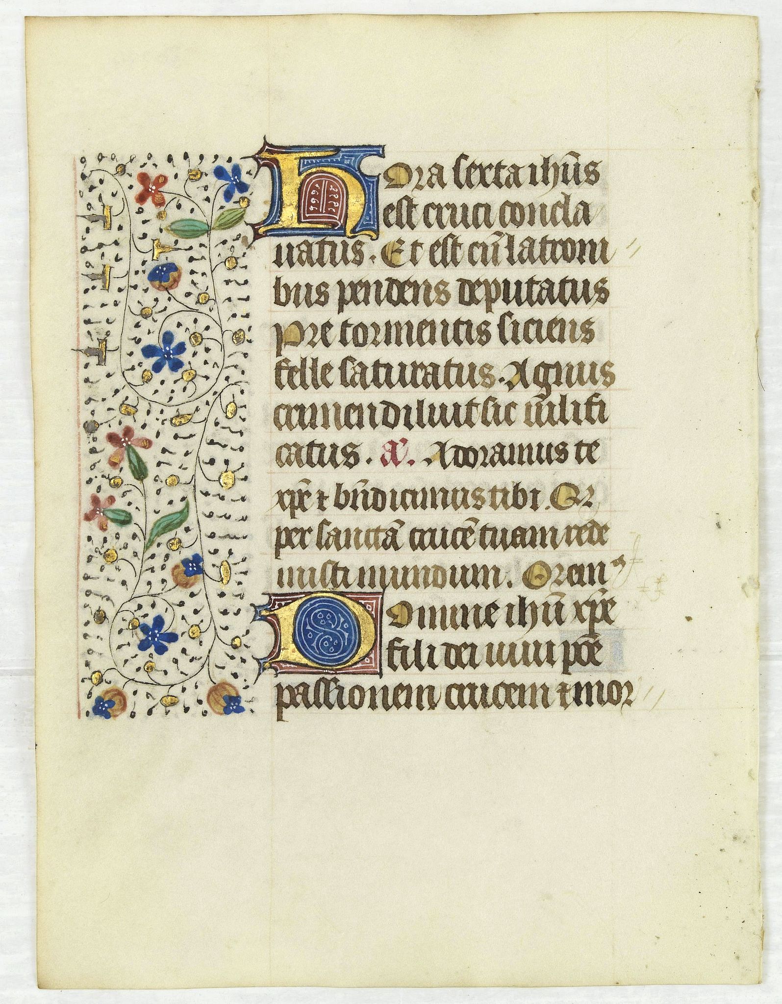 FRANCISCAN BOOK OF HOURS, Leaf on vellum from a manuscript Book of Hours, use of Rome., antique map, old maps