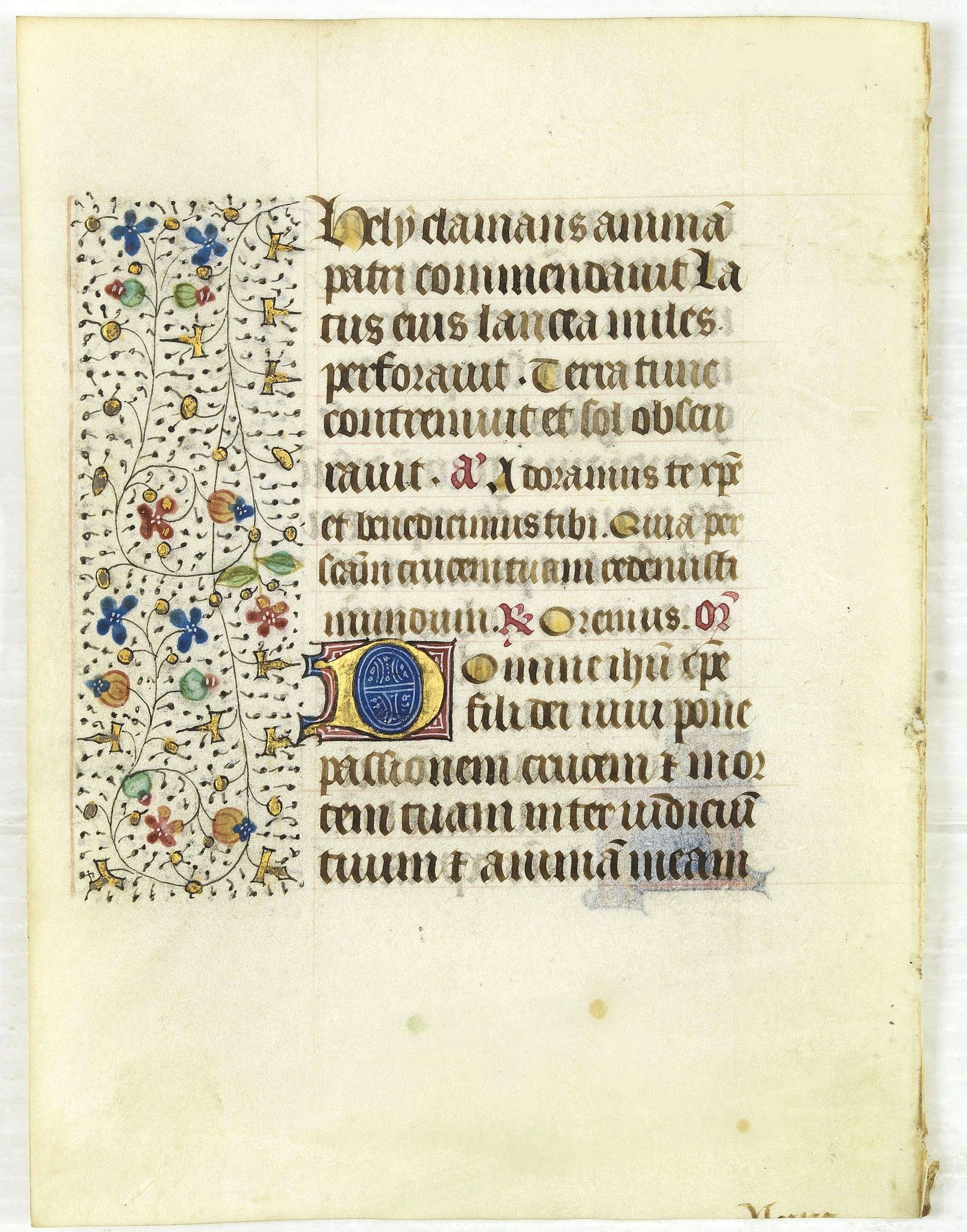 FRANCISCAN BOOK OF HOURS, Leaf on vellum from a manuscript Book of Hours, use of Rome., antique map, old maps